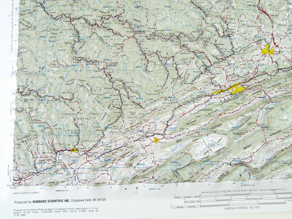 Bluefield USGS Regional Three Dimensional - 3D - Raised Relief Map