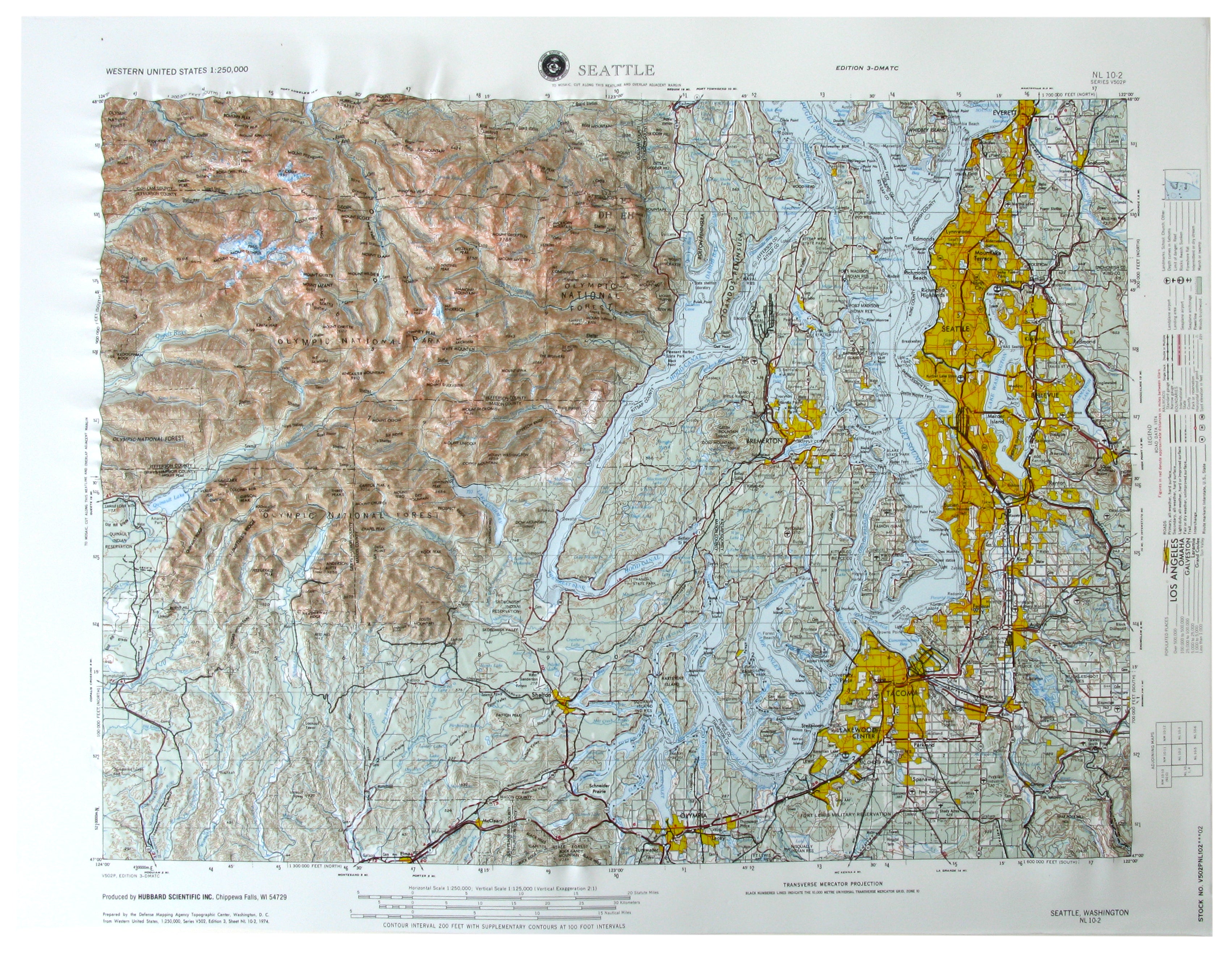 Seattle USGS Regional Three Dimensional 3D Raised Relief Map
