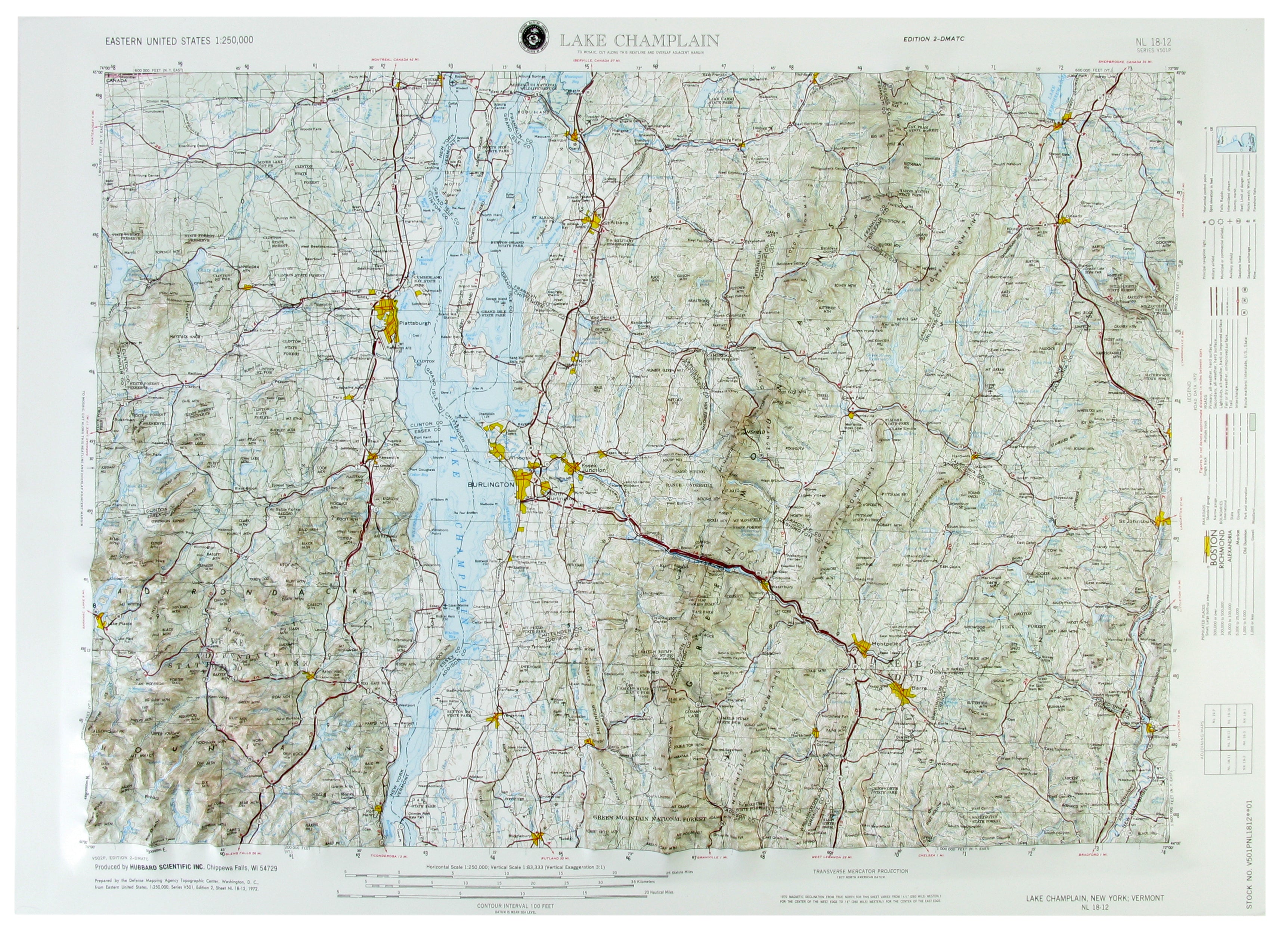 Lake Champlain USGS Regional Three Dimensional 3D Raised Relief Map