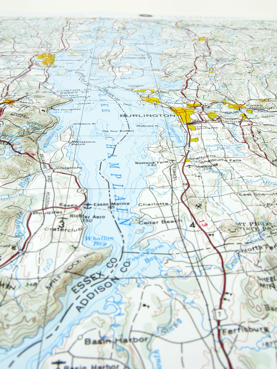 Lake Champlain USGS Regional Three Dimensional 3D Raised Relief Map