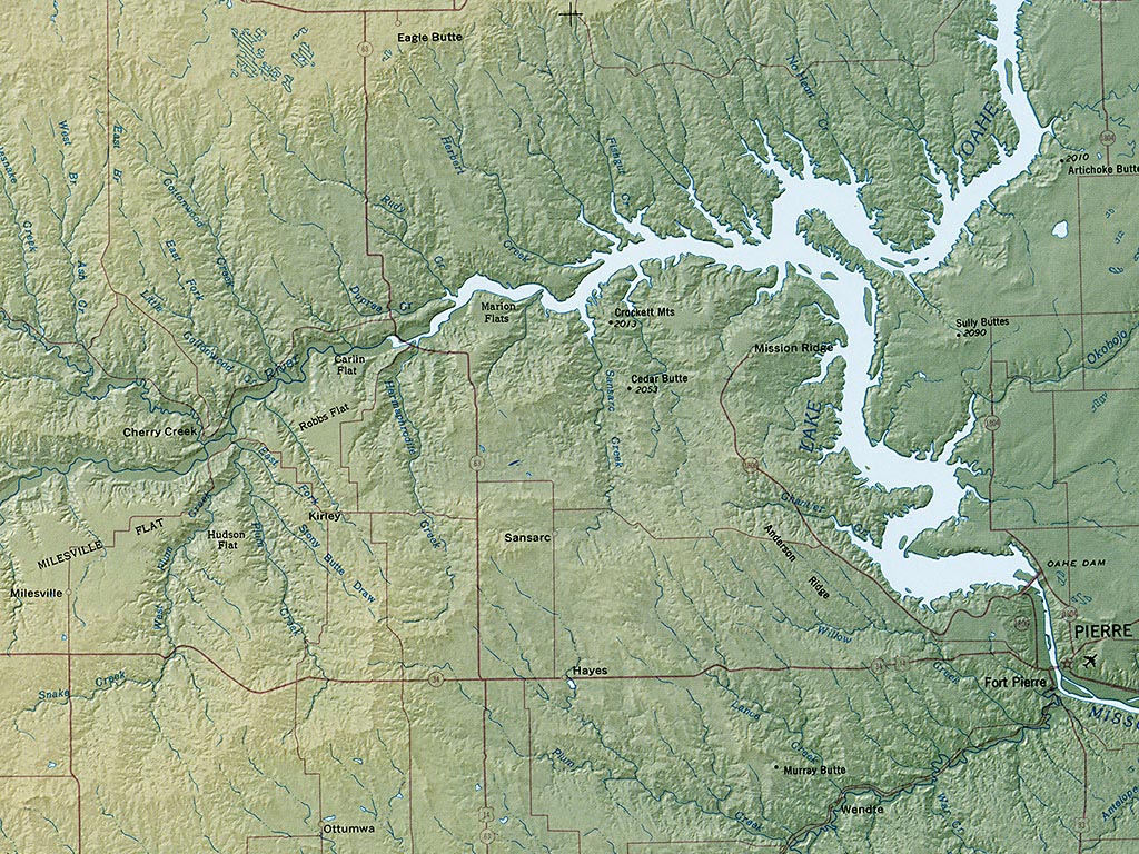 South Dakota Topographical Wall Map By Raven Maps, 37" X 56"