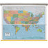 South of King Voyager US/World Combo Classroom Pull Down Wall Map