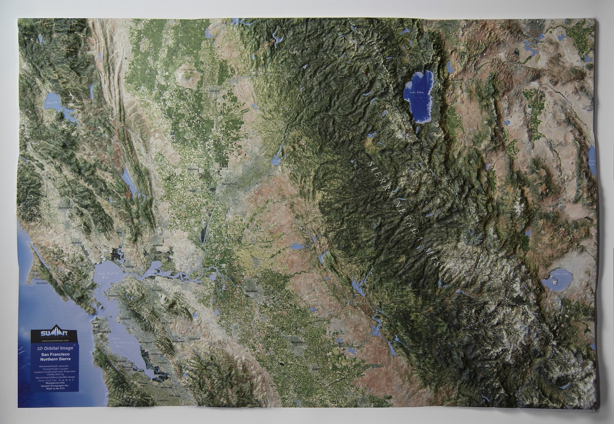 Central California & Northern Sierra Satellite Image Three Dimensional 3D Raised Relief Map