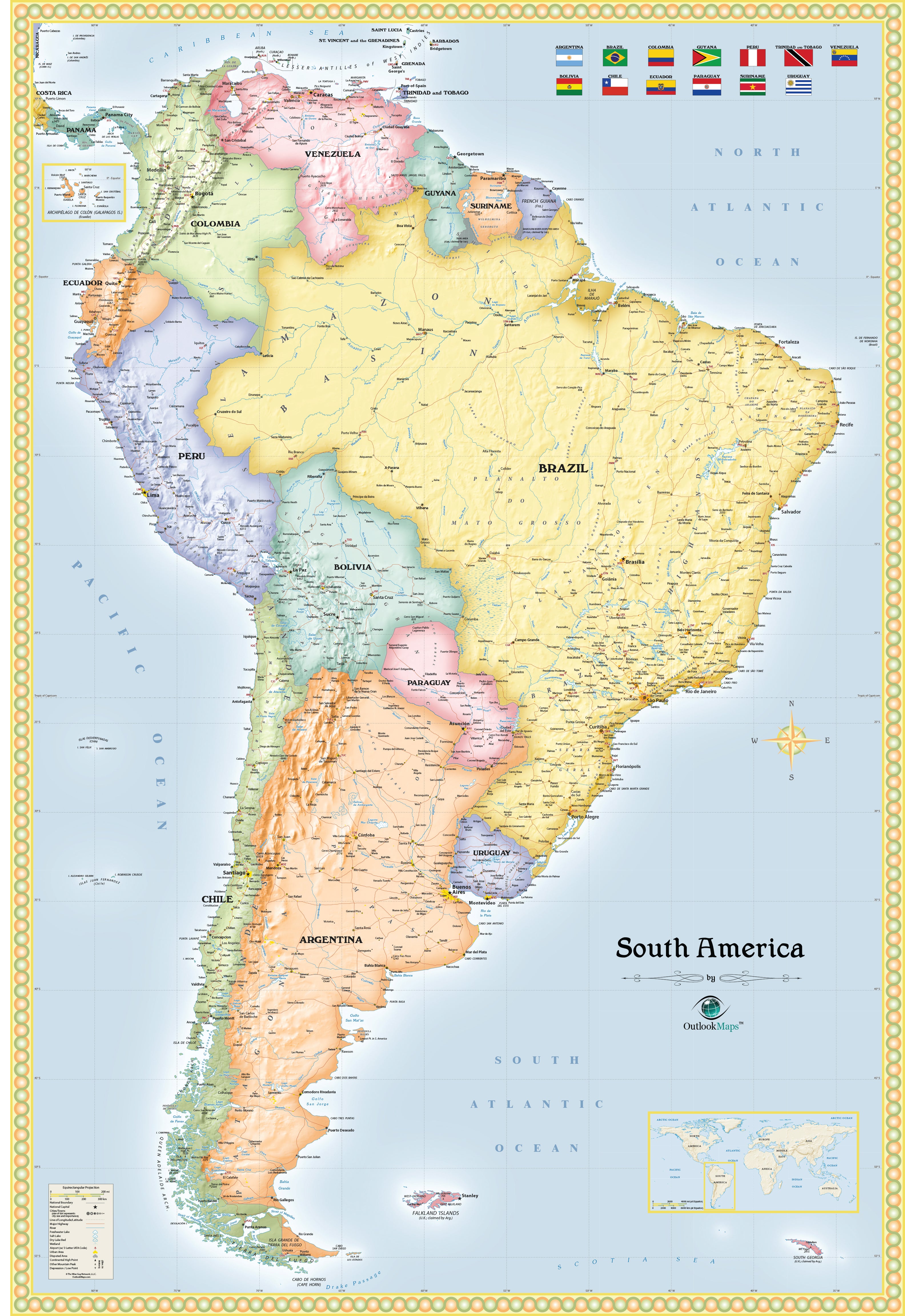 South America a part of Political 5 Continent Maps Classroom Pull Down 5 Map Educational Bundle