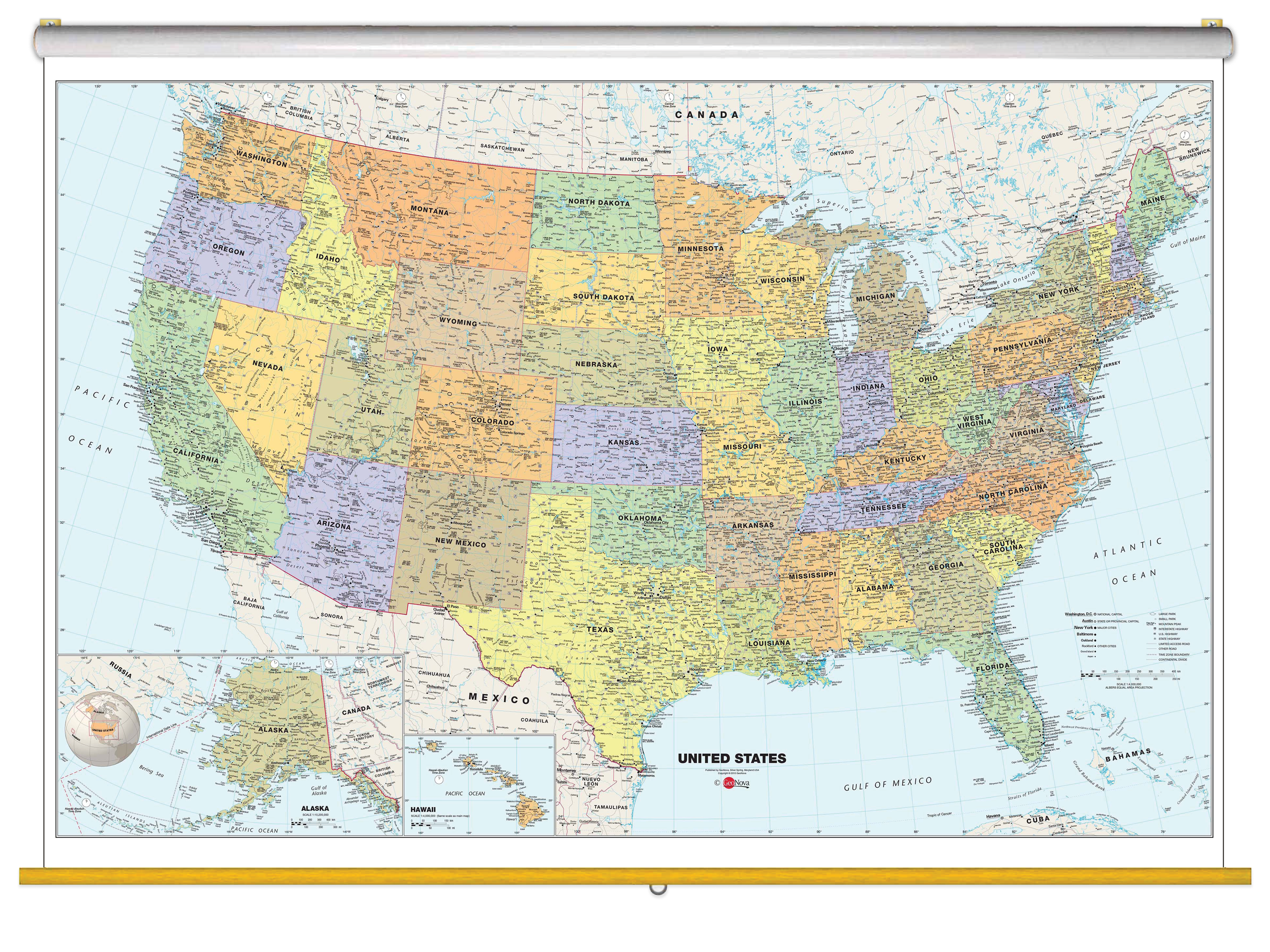 Classic USA Wall Map Classroom Pull Down Map