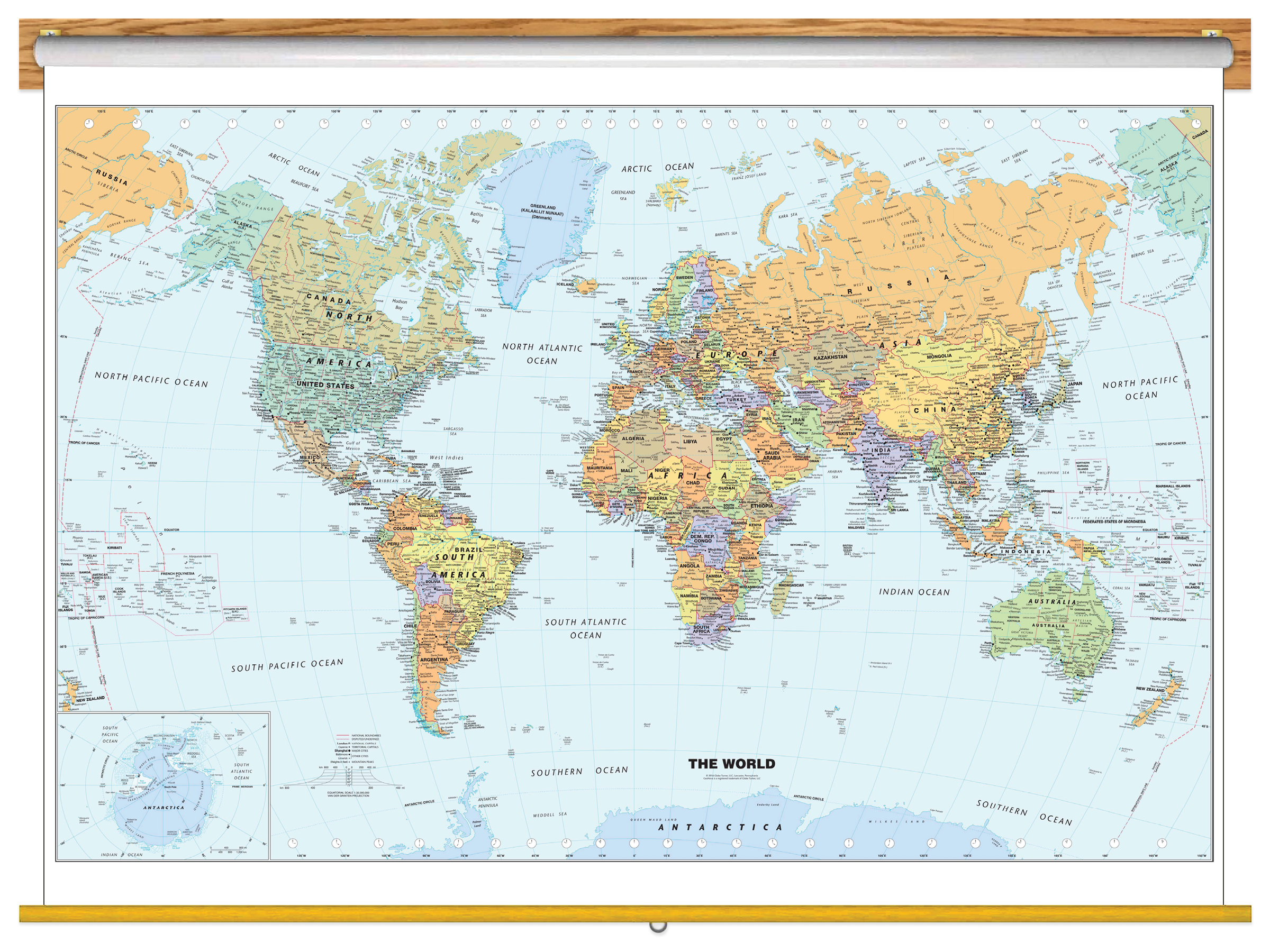 Classic World Wall Map Classroom Pull Down Map