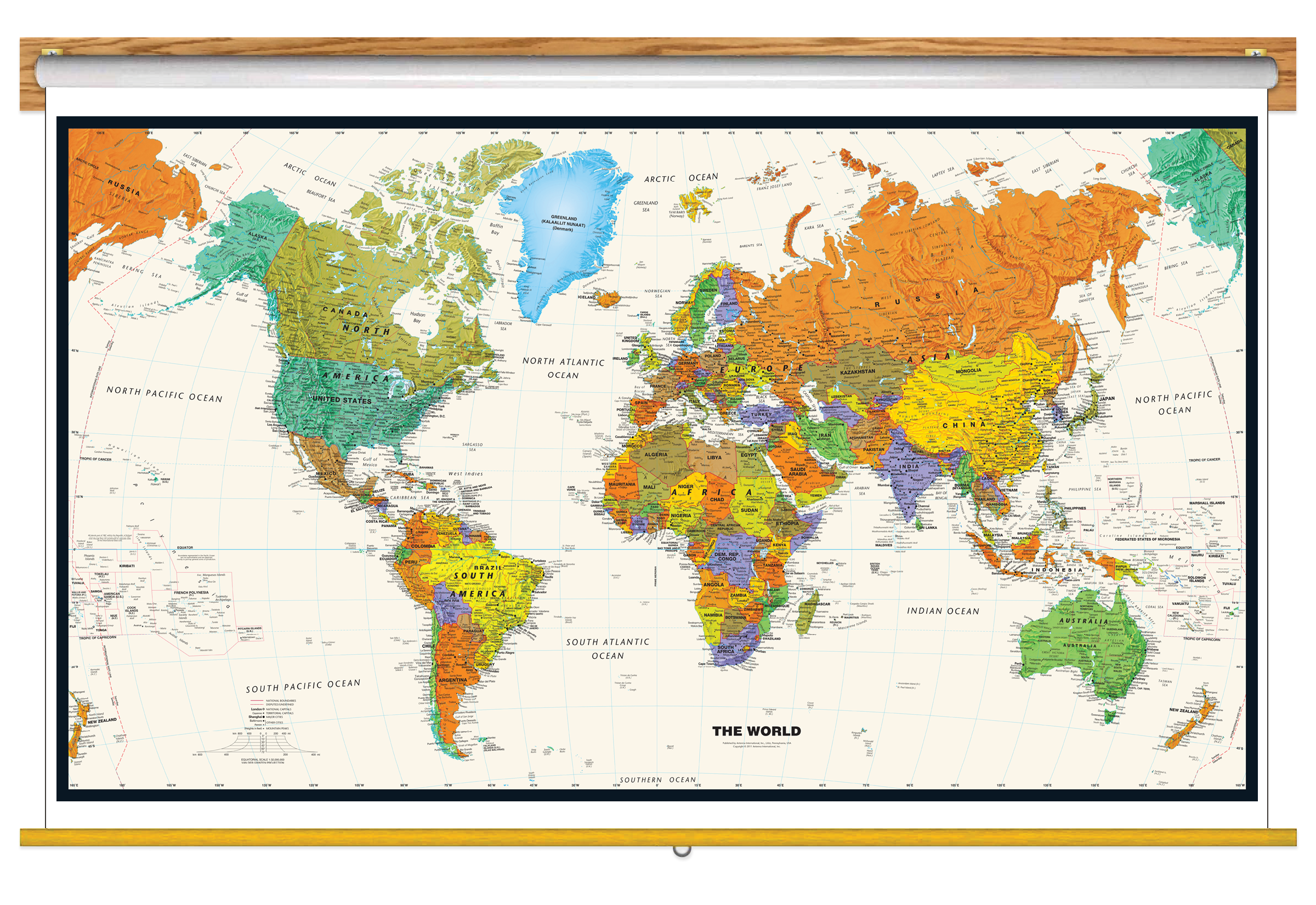 Contemporary World Map Classroom Pull Down Map