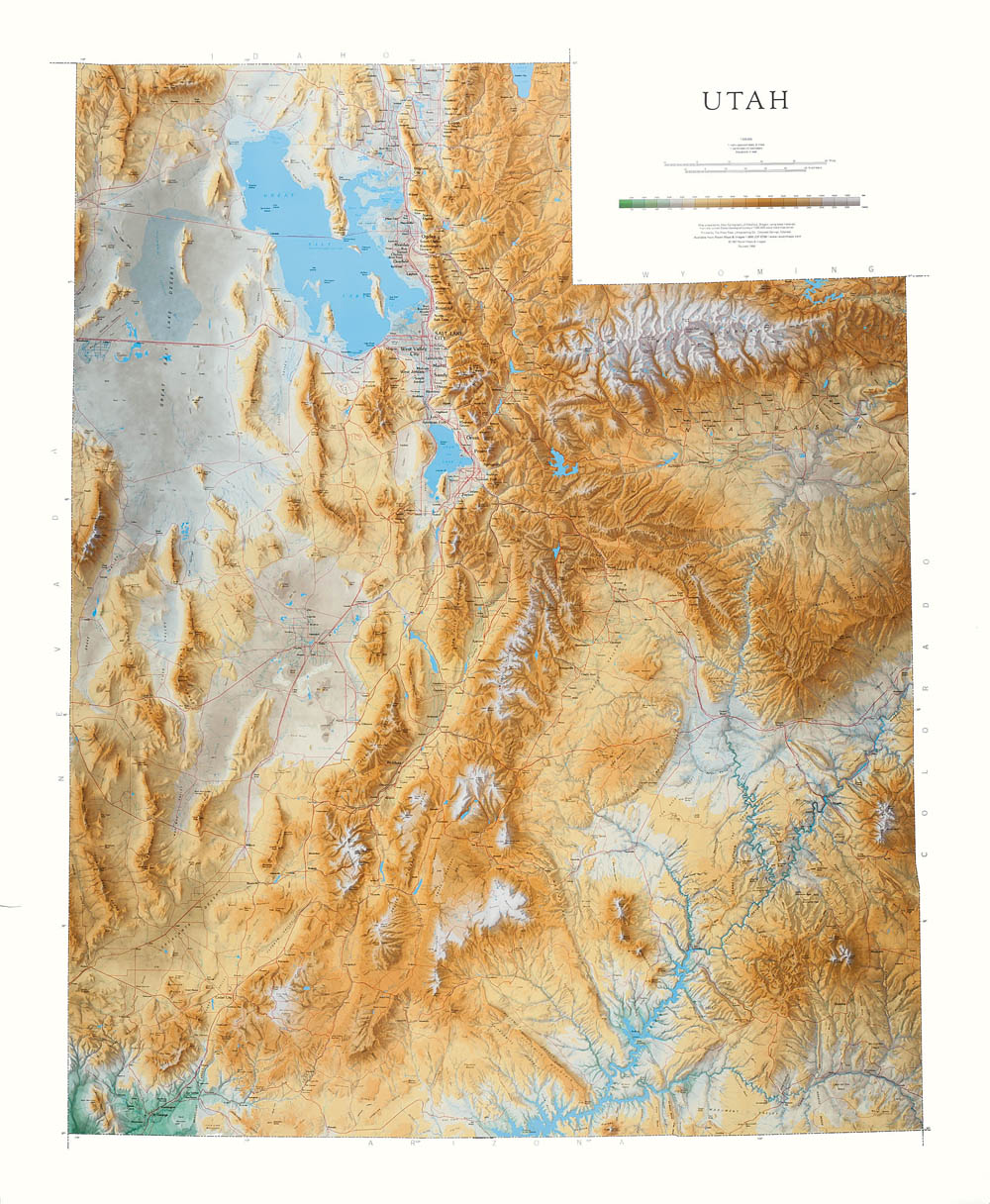 Utah Topographical Wall Map By Raven Maps, 50" X 41"