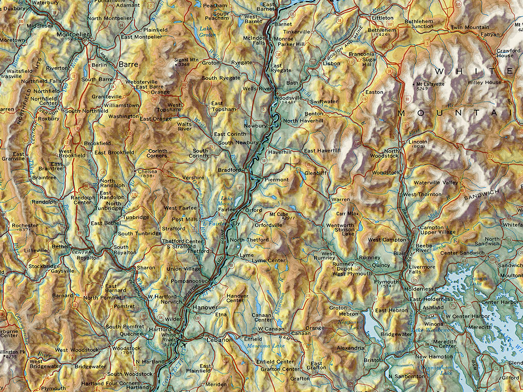 New Hampshire & Vermont Topographical Wall Map By Raven Maps, 37" X 26"