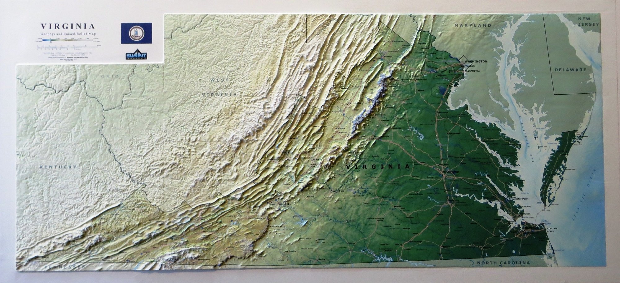 Virginia State Three Dimensional 3D Raised Relief Map