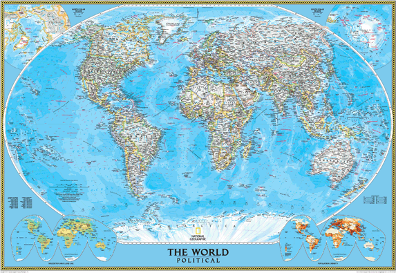 National Geographic Political US and World Map Classroom Pull Down 2 Map Bundle