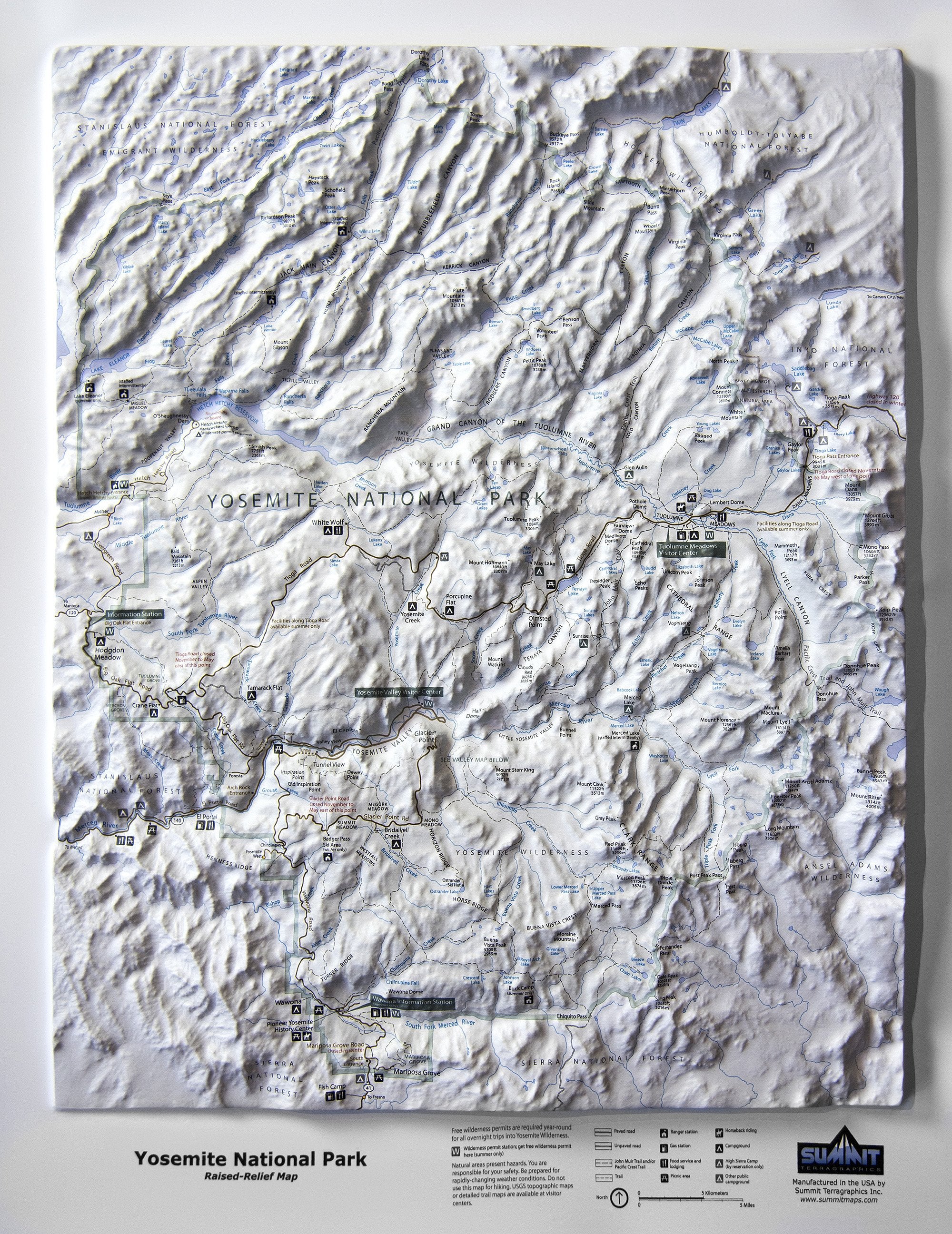 Yosemite National Park Trail Map Three Dimensional 3D Raised Relief Map