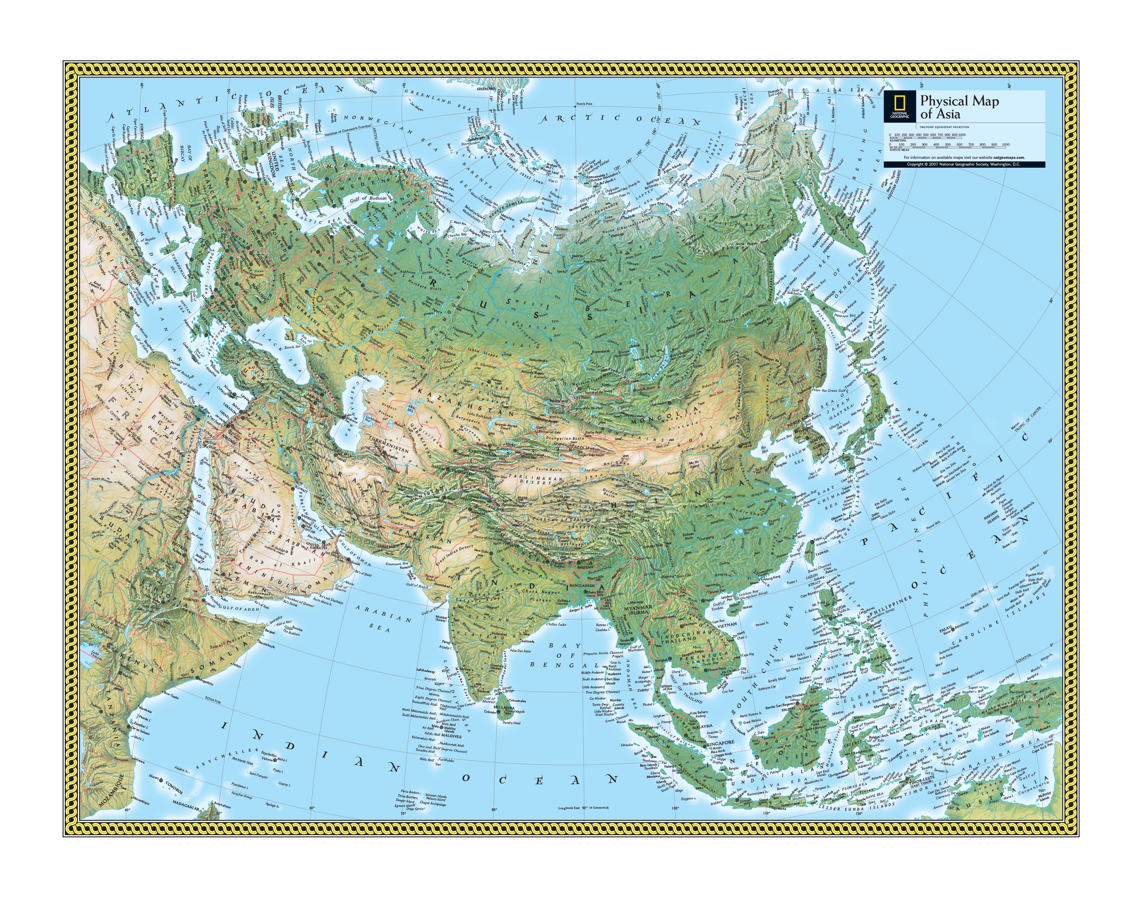 Asia a part of National Geographic Physical 7 Continent Maps Classroom Pull Down Educational 7 Map Bundle