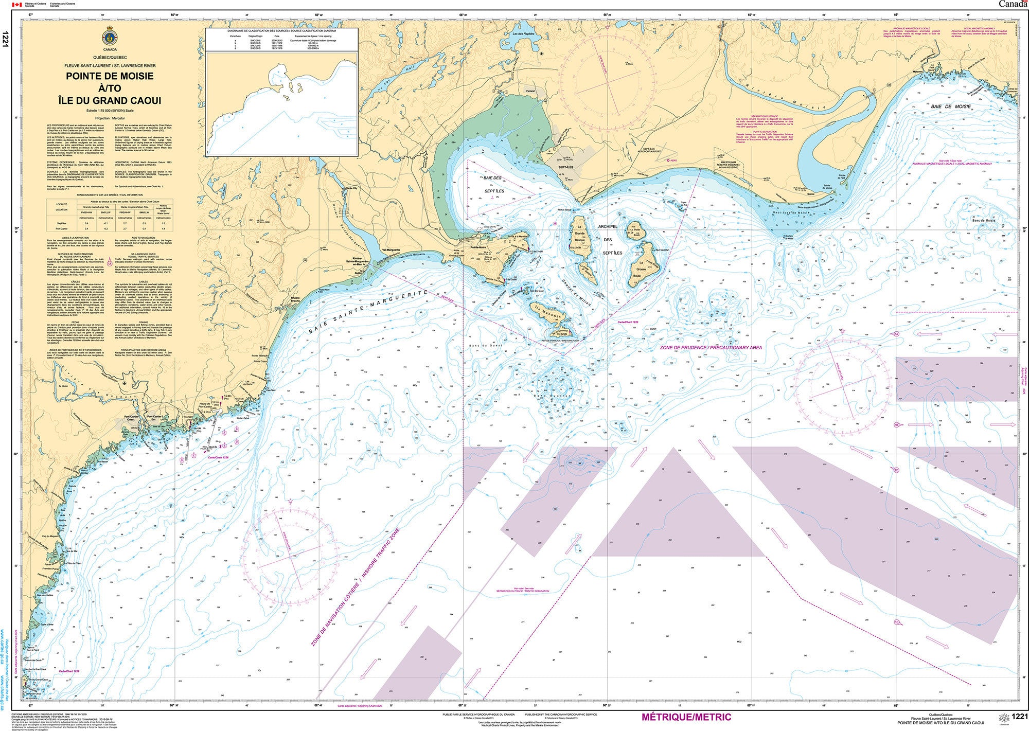 Canadian Hydrographic Service Nautical Chart CHS1221: Pointe de Moisie à/to Île du Grand Caouis