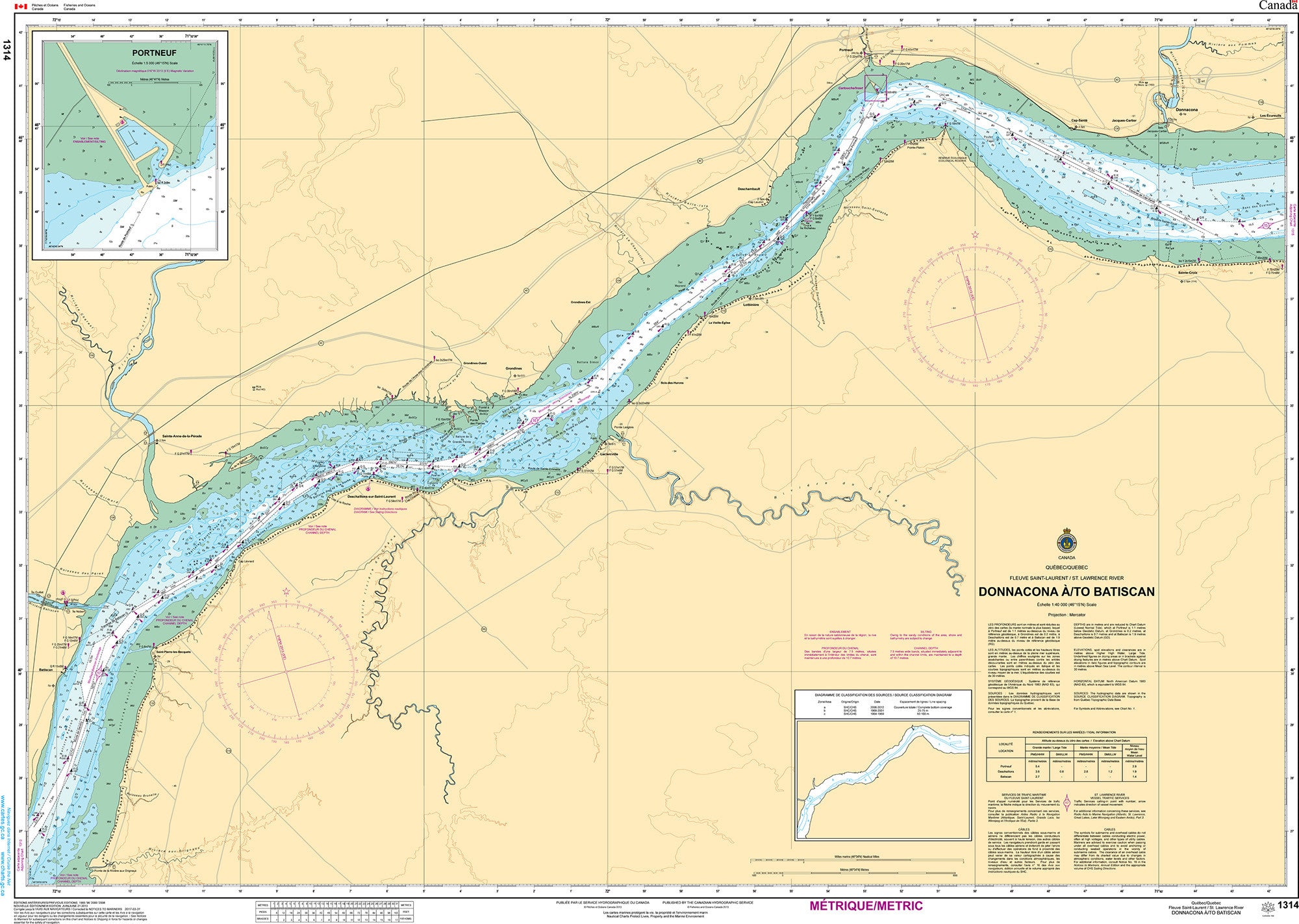Canadian Hydrographic Service Nautical Chart CHS1314: Donnacona à/to Batiscan