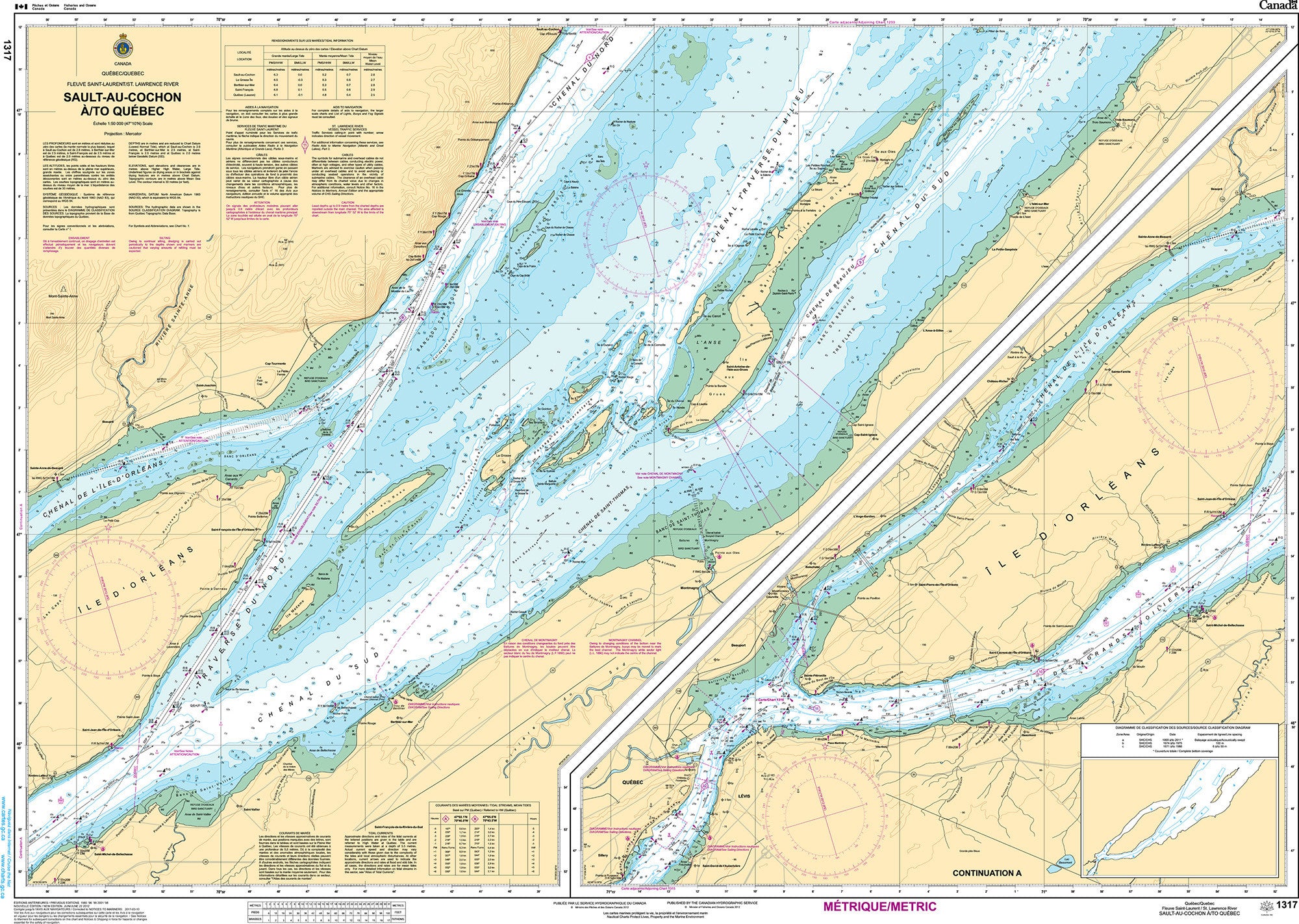 Canadian Hydrographic Service Nautical Chart CHS1317: Sault-au-Cochon à/to Québec