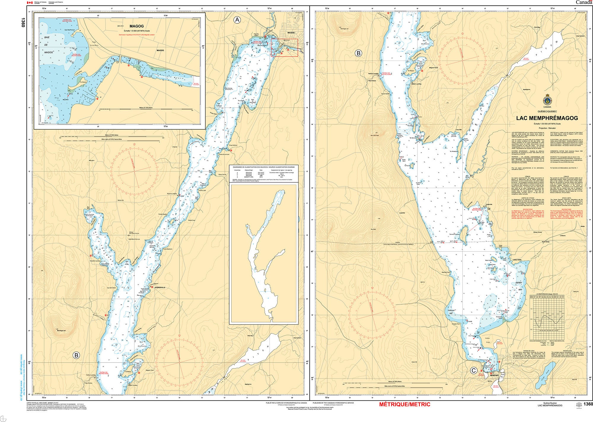 Canadian Hydrographic Service Nautical Chart CHS1360 : Chart CHSLac Memphremagog