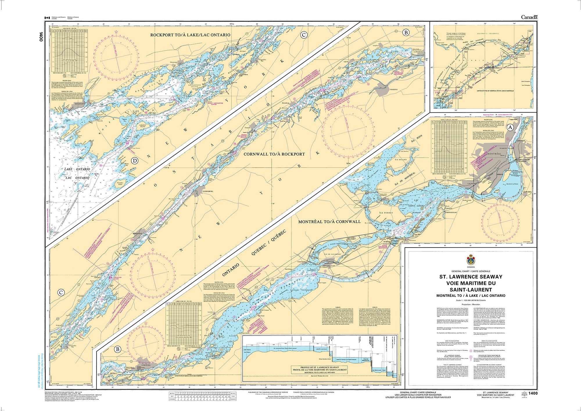 Canadian Hydrographic Service Nautical Chart CHS1400: Montréal to/à Lake/Lac Ontario