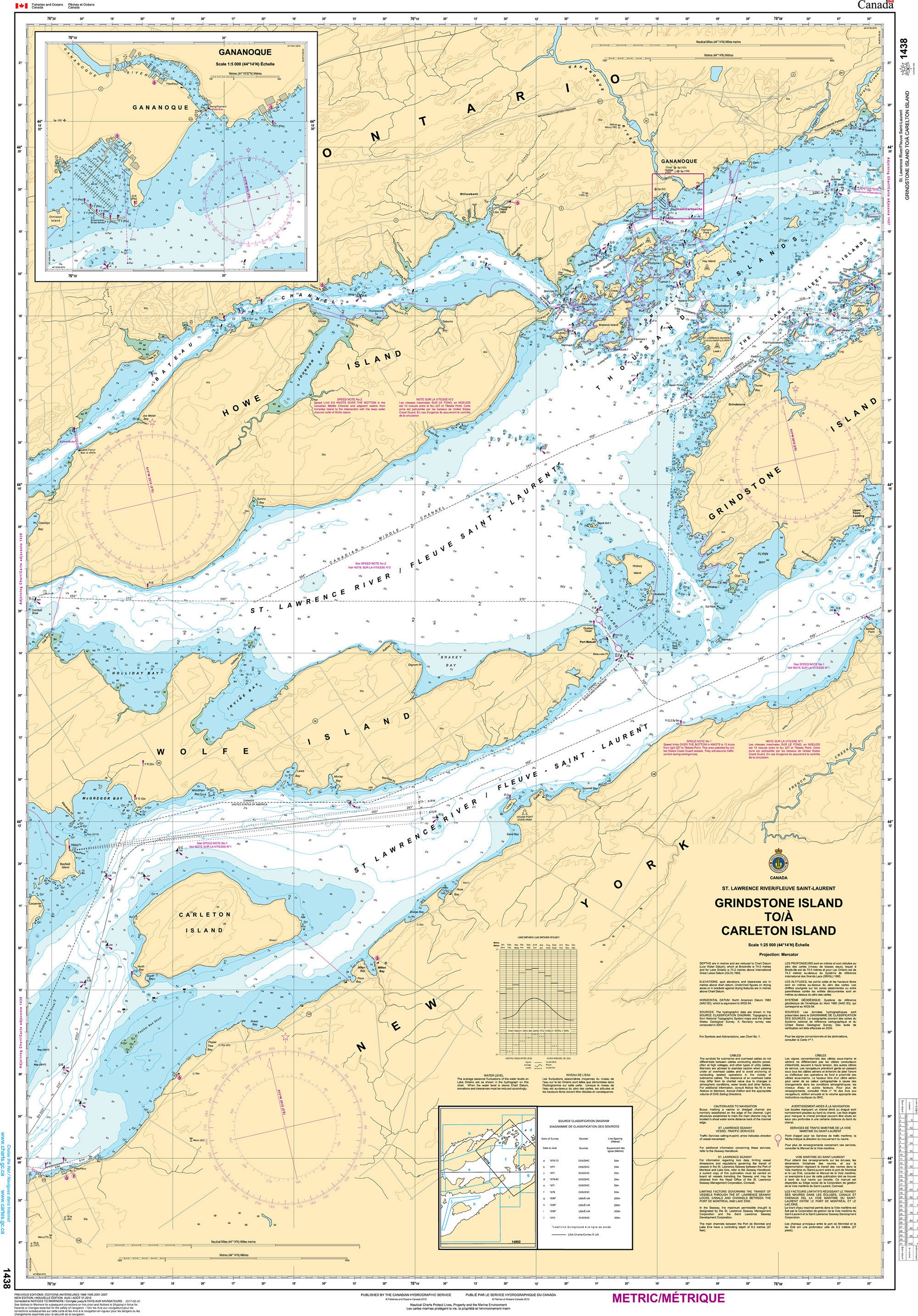 Canadian Hydrographic Service Nautical Chart CHS1438: Grindstone Island to/à Carleton Island