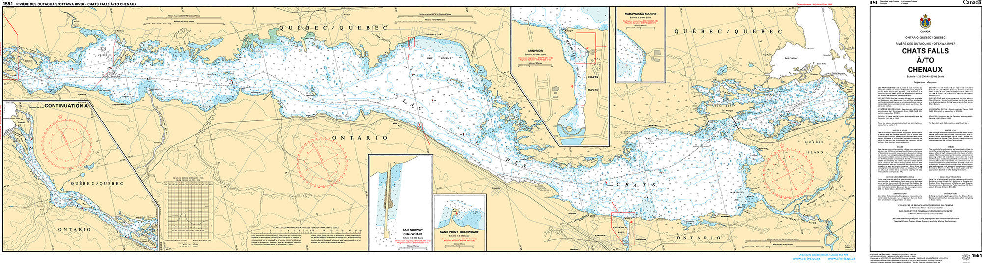 Canadian Hydrographic Service Nautical Chart CHS1551: Chats Falls à/to Chenaux