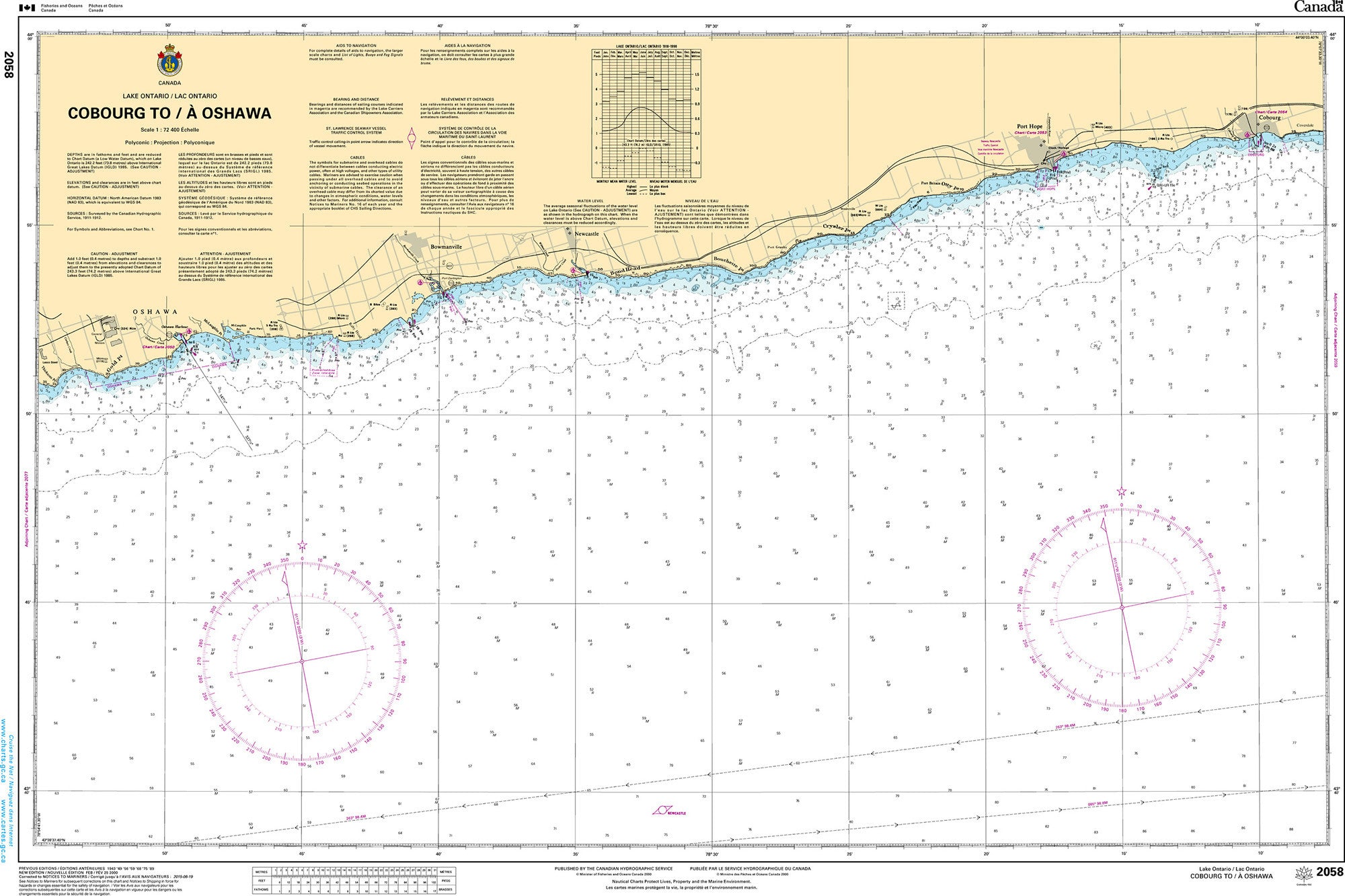 Canadian Hydrographic Service Nautical Chart CHS2058: Cobourg to/à Oshawa