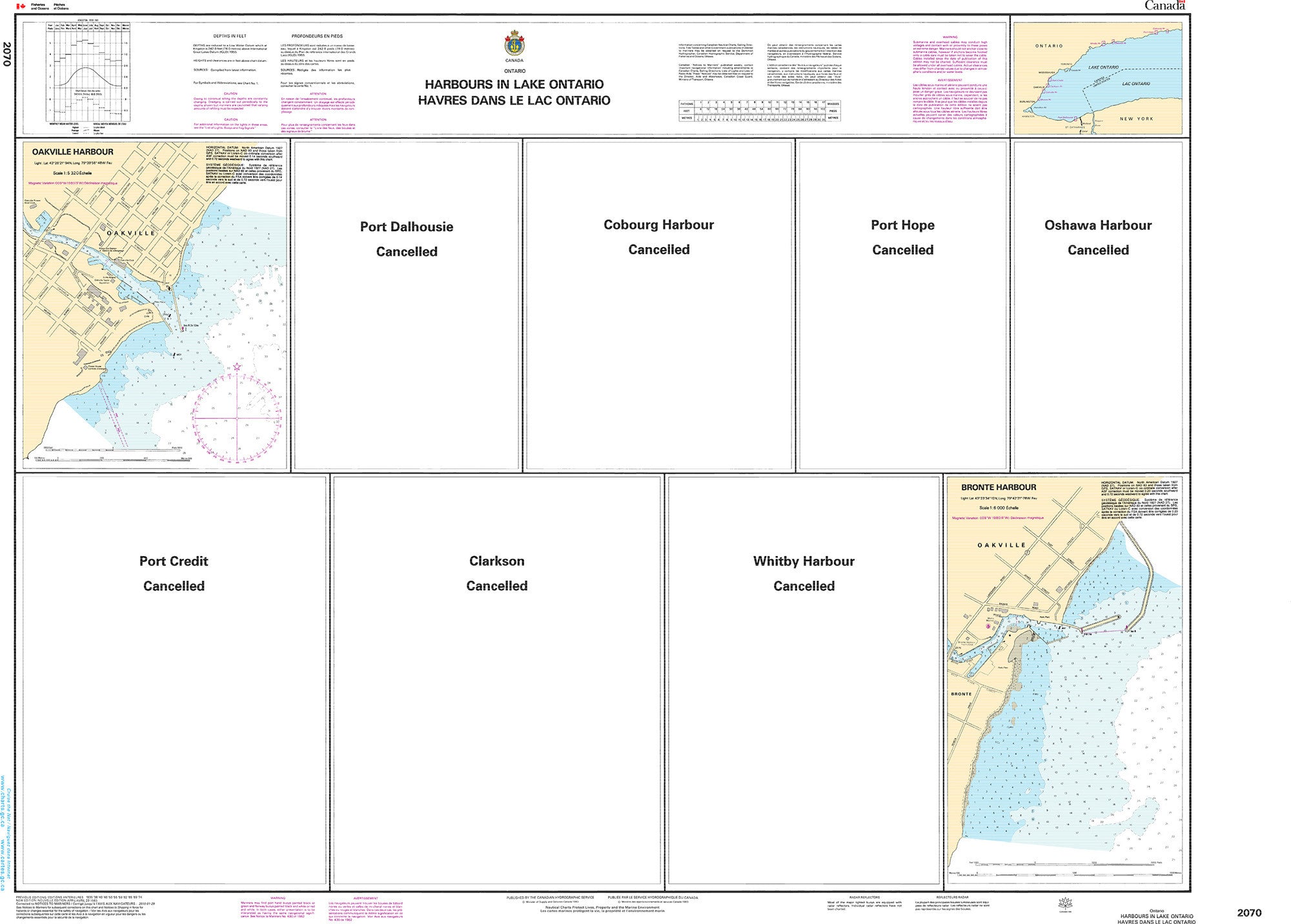 Canadian Hydrographic Service Nautical Chart CHS2070: Harbours in Lake Ontario/Havres dans le lac Ontario