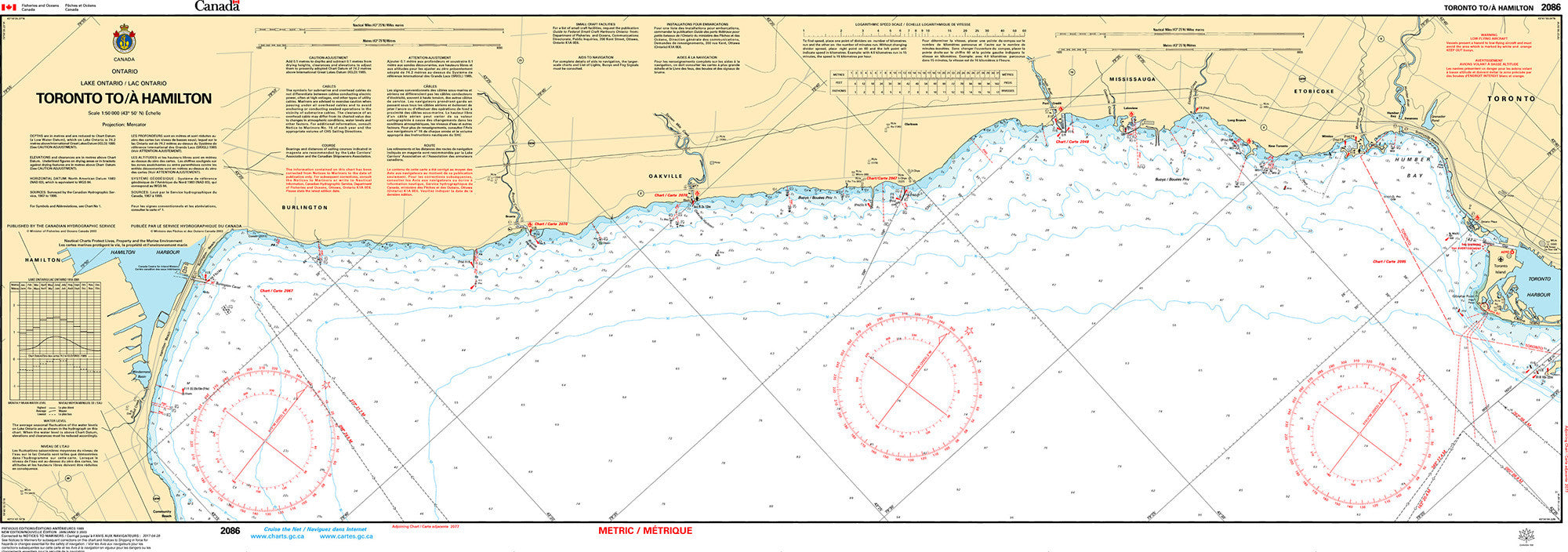 Canadian Hydrographic Service Nautical Chart CHS2086: Toronto to/à Hamilton