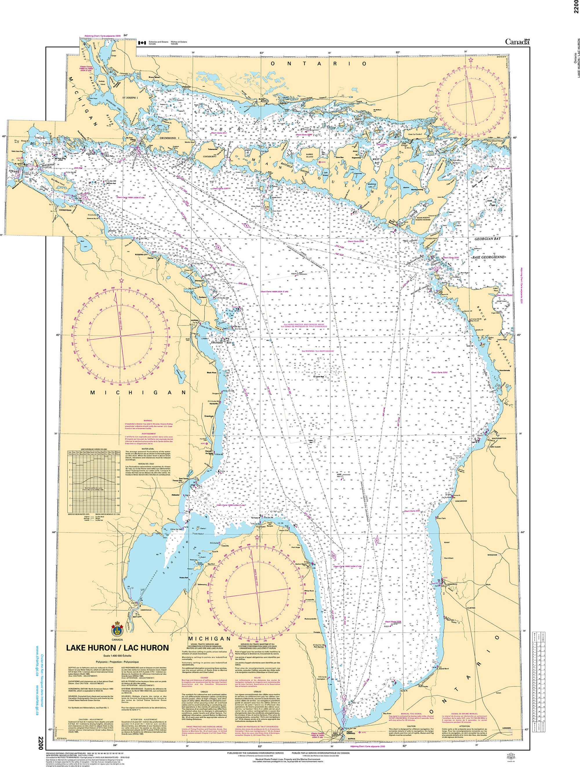 Canadian Hydrographic Service Nautical Chart CHS2200: Lake Huron/Lac Huron