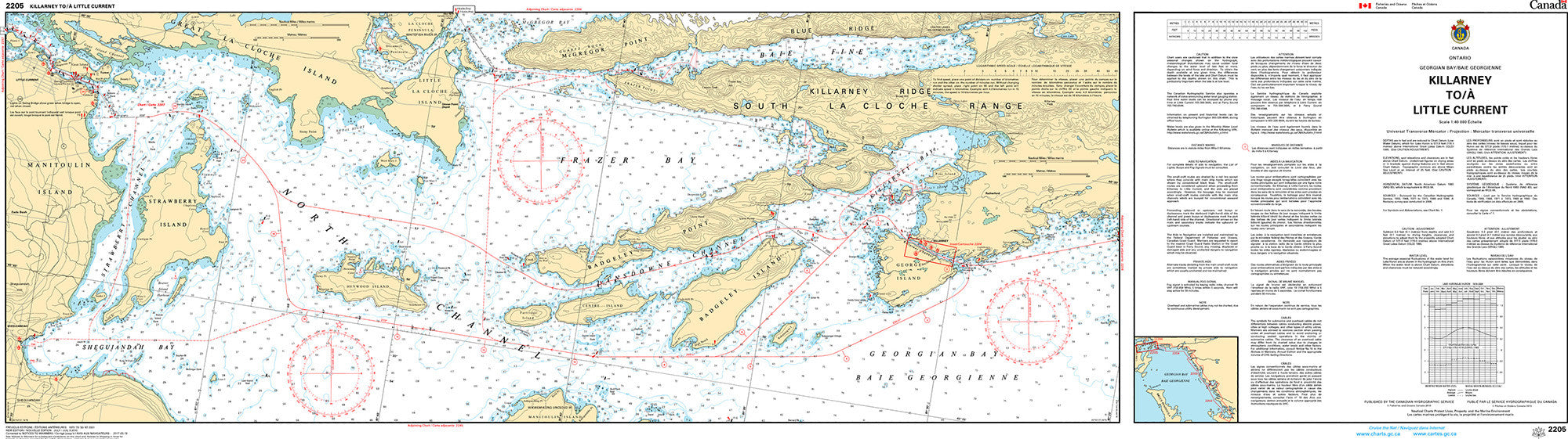 Canadian Hydrographic Service Nautical Chart CHS2205: Killarney to/à Little Current