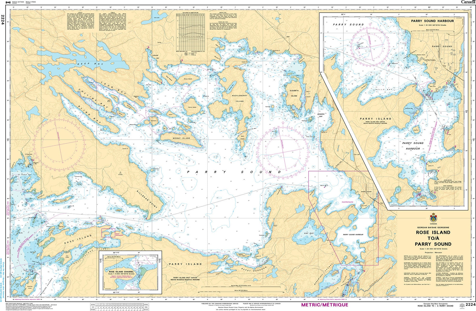 Canadian Hydrographic Service Nautical Chart CHS2224: Rose Island to/à Parry Sound