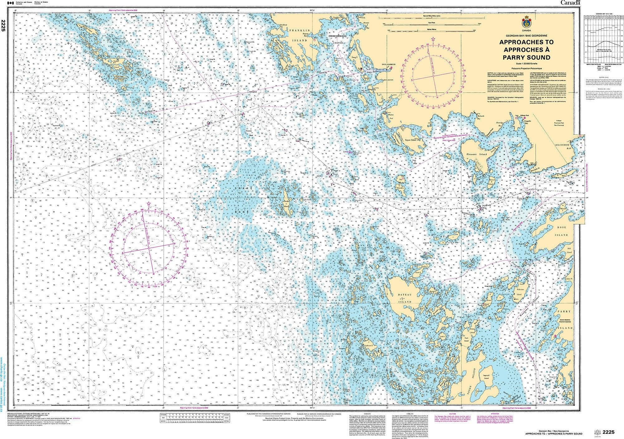 Canadian Hydrographic Service Nautical Chart CHS2225: Approaches to/Approches à Parry Sound