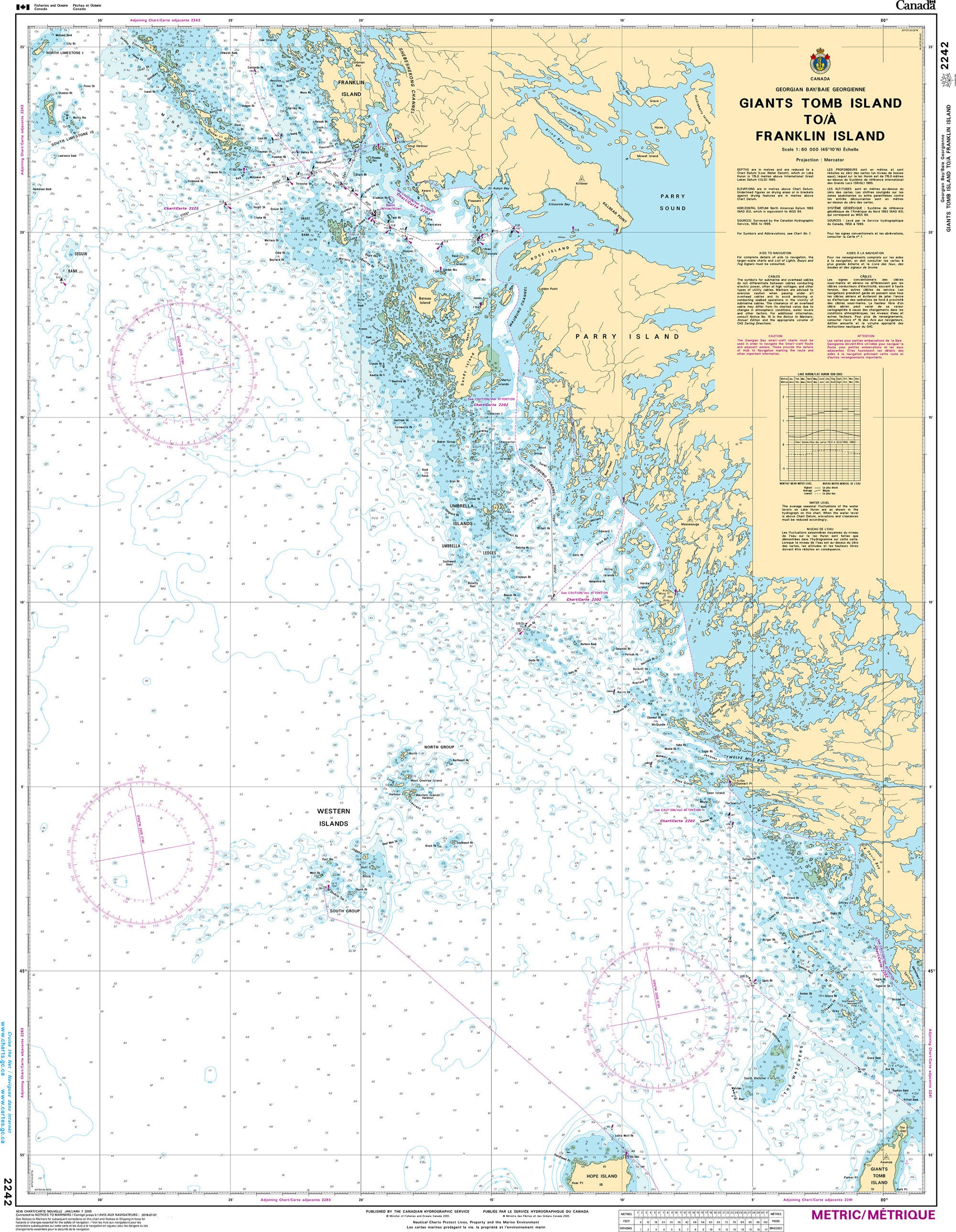 Canadian Hydrographic Service Nautical Chart CHS2242: Giants Tomb Island to/à Franklin Island