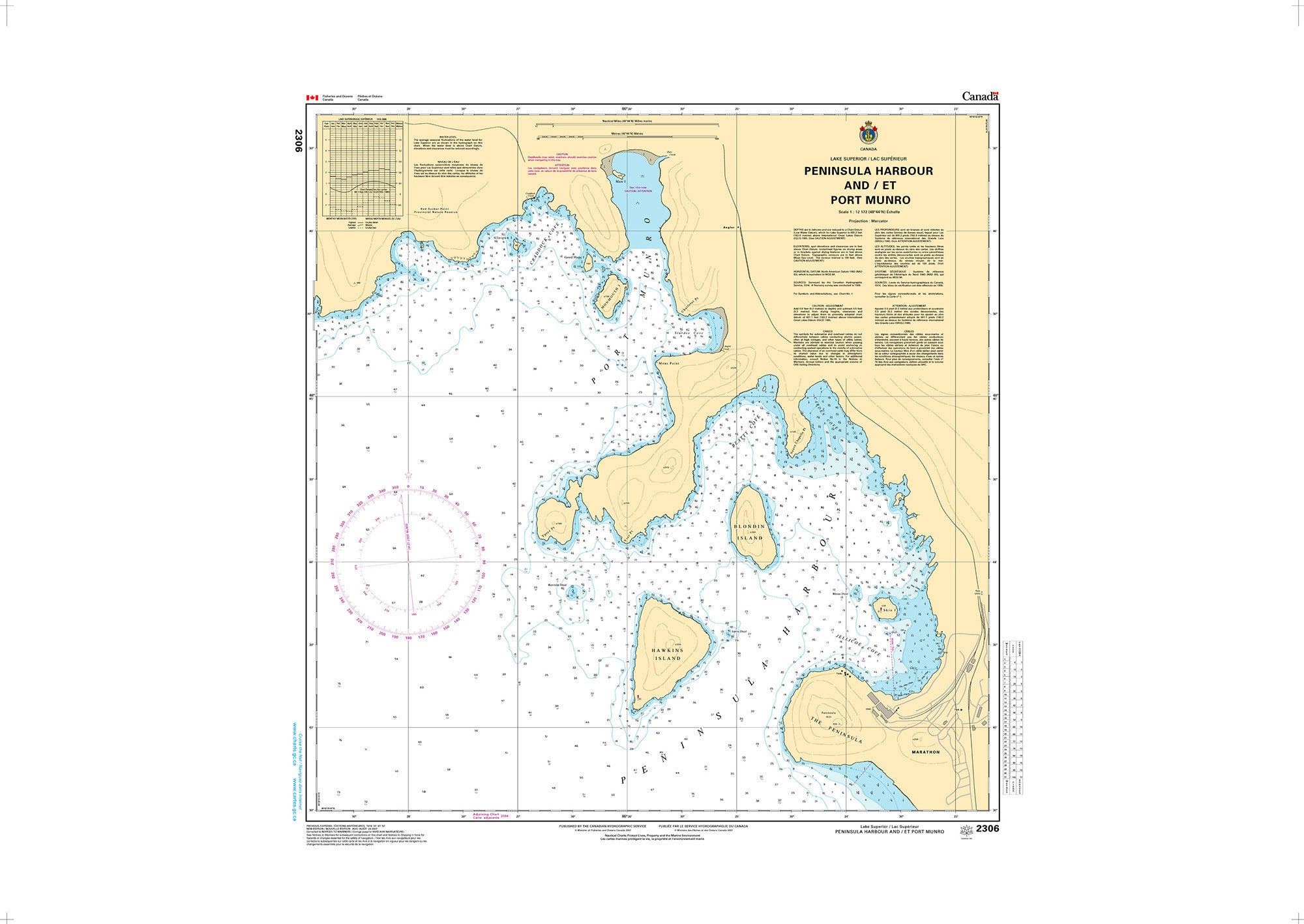 Canadian Hydrographic Service Nautical Chart CHS2306: Peninsula Harbour and/et Port Munro