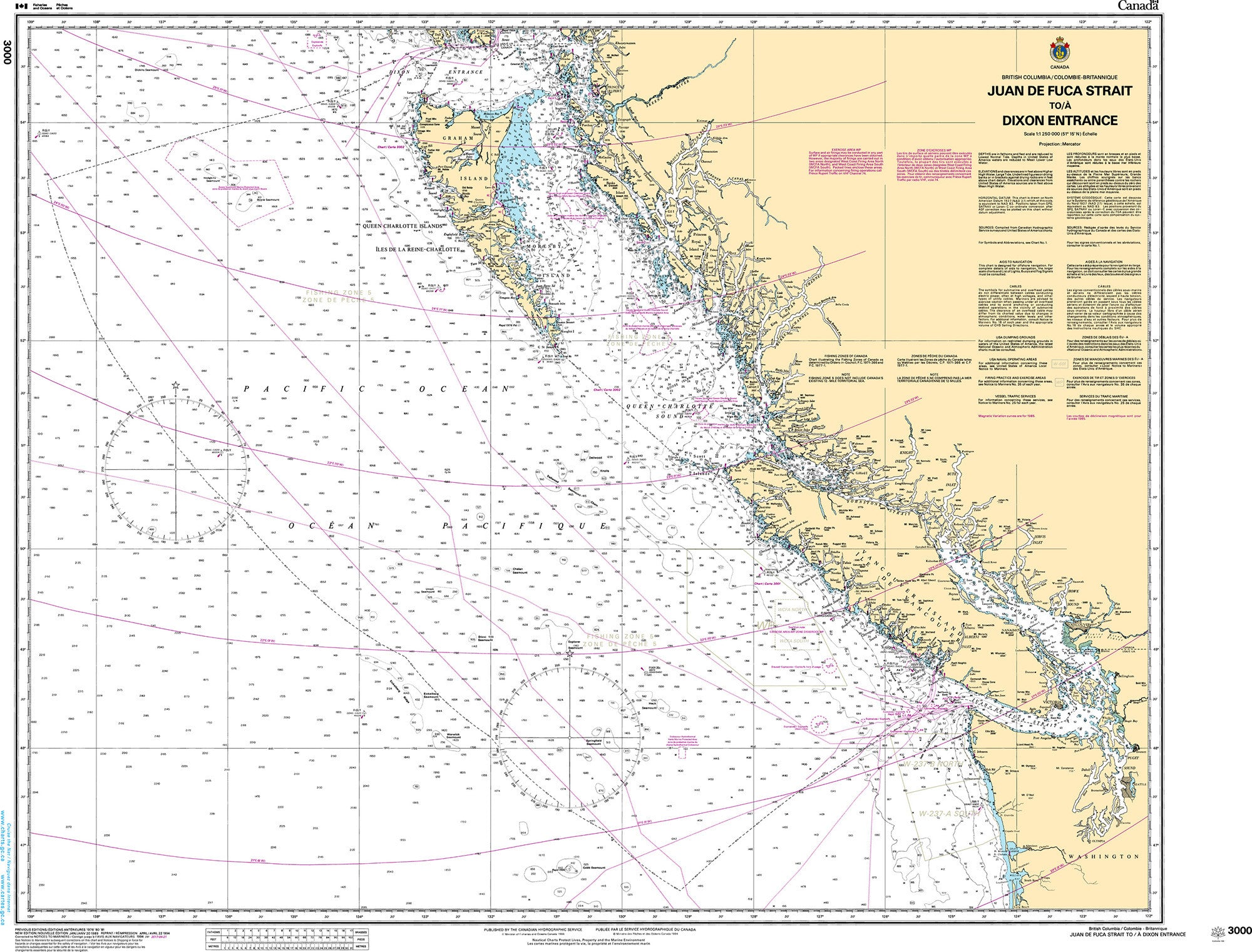 Canadian Hydrographic Service Nautical Chart CHS3000: Juan de Fuca Strait to/à Dixon Entrance