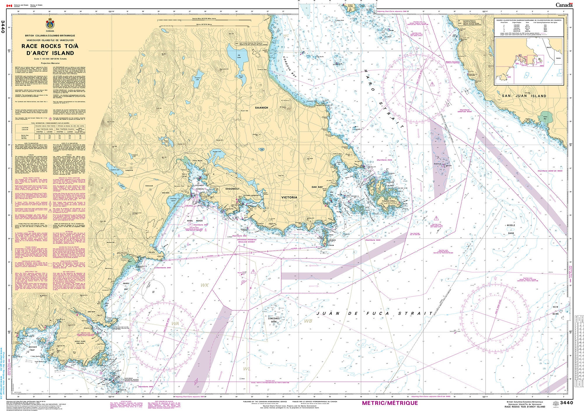 Canadian Hydrographic Service Nautical Chart CHS3440: Race Rocks to/à D'Arcy Island