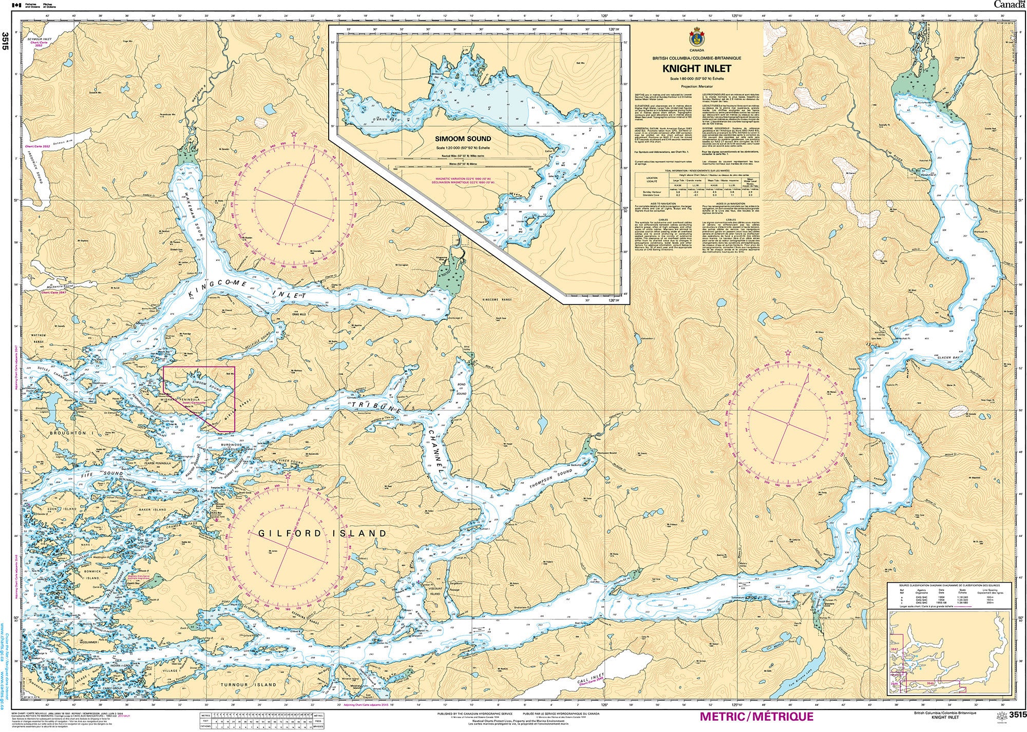 Canadian Hydrographic Service Nautical Chart CHS3515: Knight Inlet