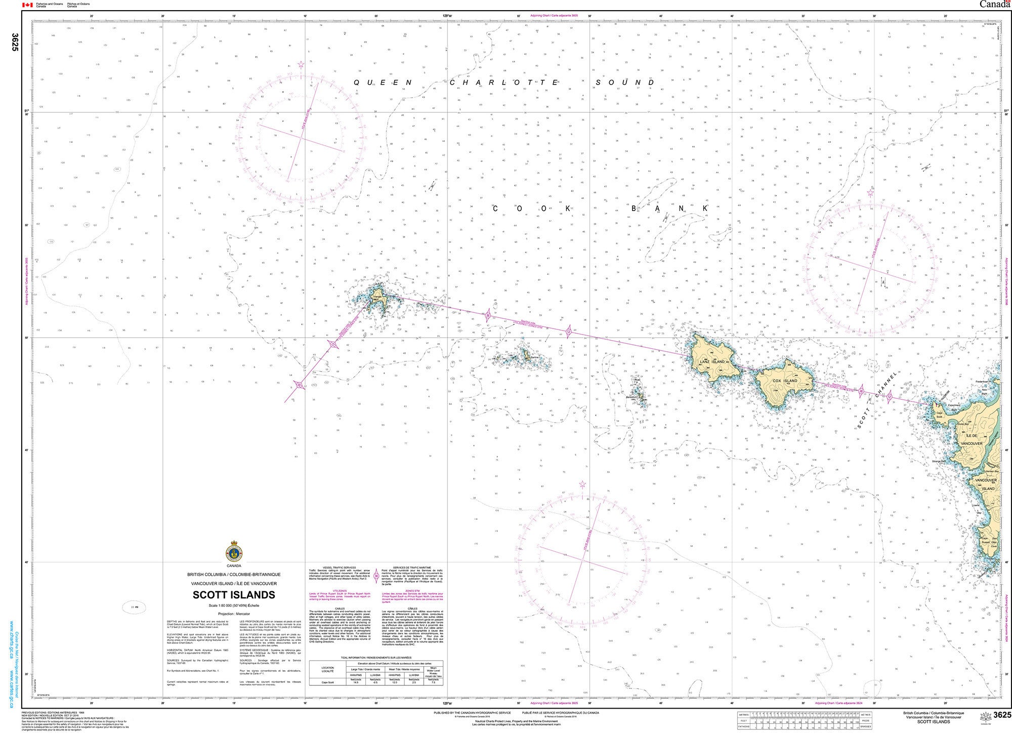 Canadian Hydrographic Service Nautical Chart CHS3625: Scott Islands