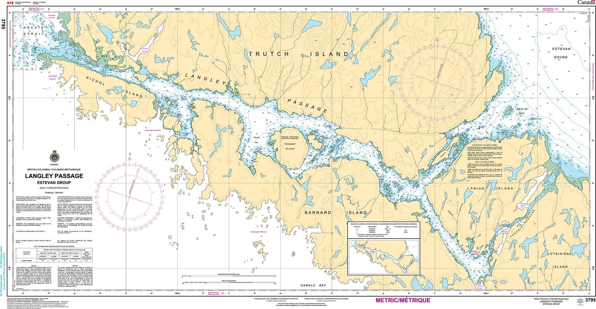 Canadian Hydrographic Service Nautical Chart CHS3795: Langley Passage, Estevan Group