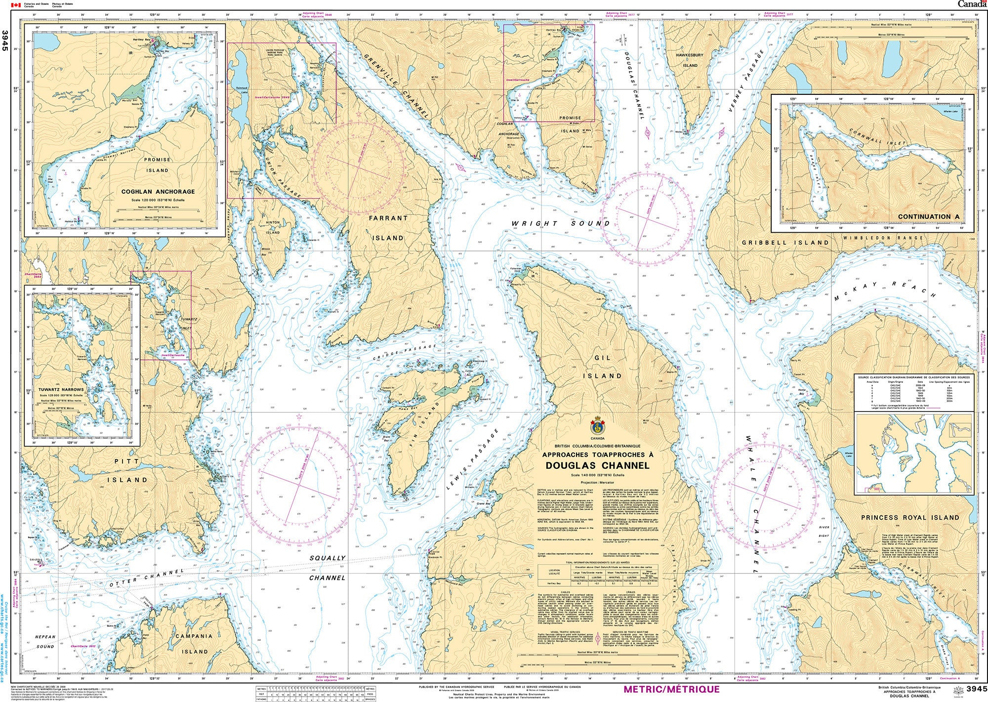Canadian Hydrographic Service Nautical Chart CHS3945: Approaches to/Approches à Douglas Channel