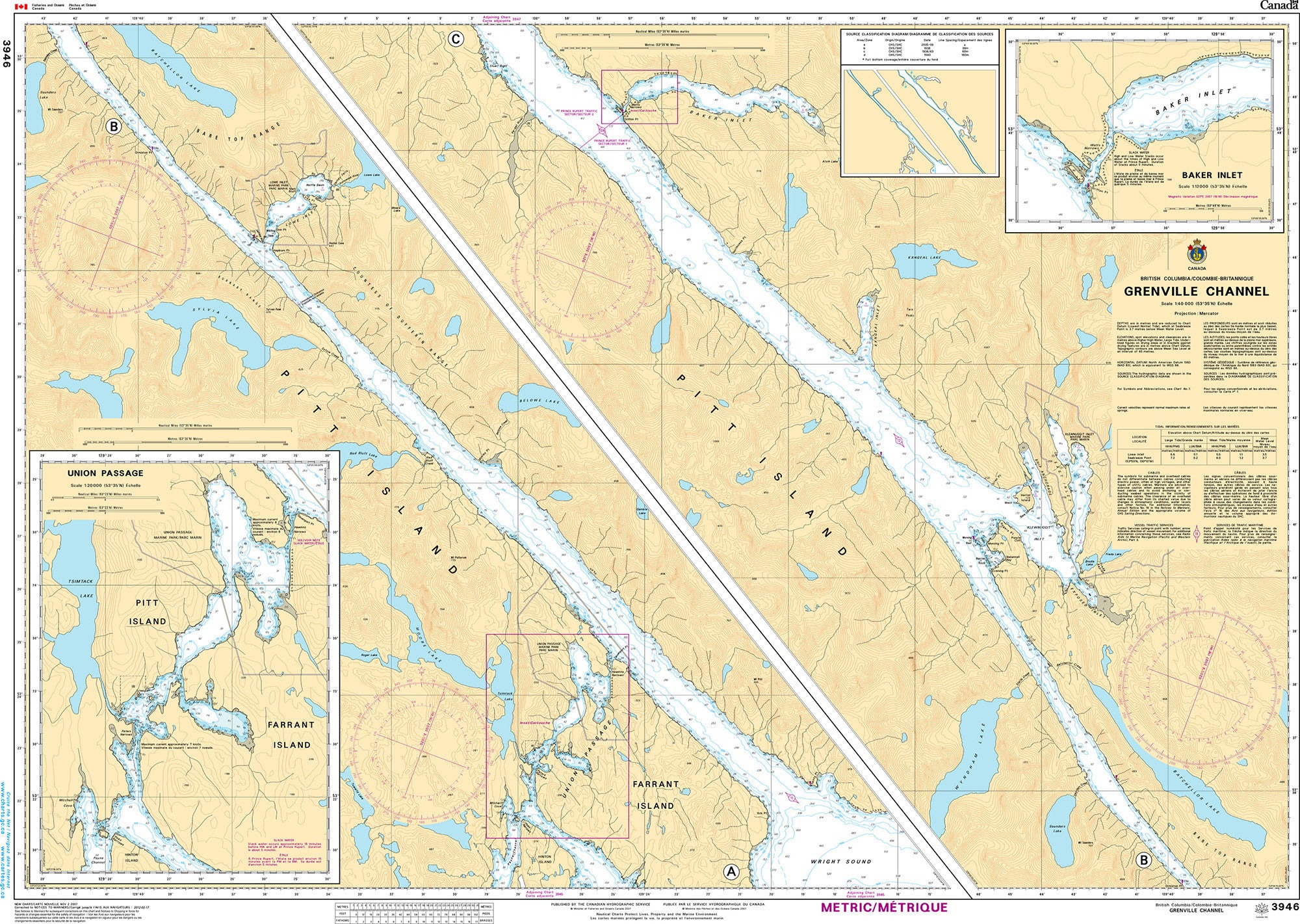 Canadian Hydrographic Service Nautical Chart CHS3946: Grenville Channel