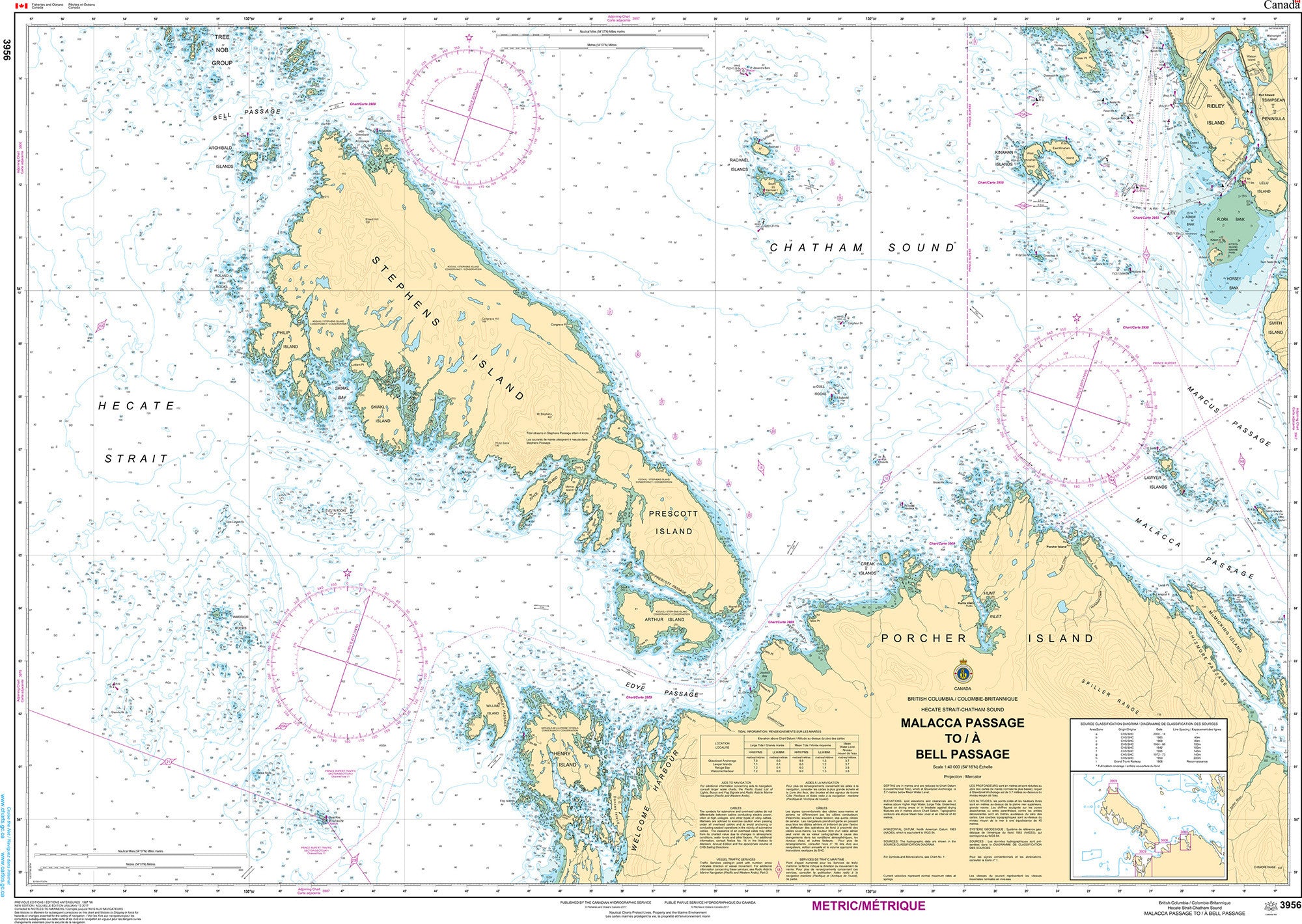 Canadian Hydrographic Service Nautical Chart CHS3956: Malacca Passage to/à Bell Passage