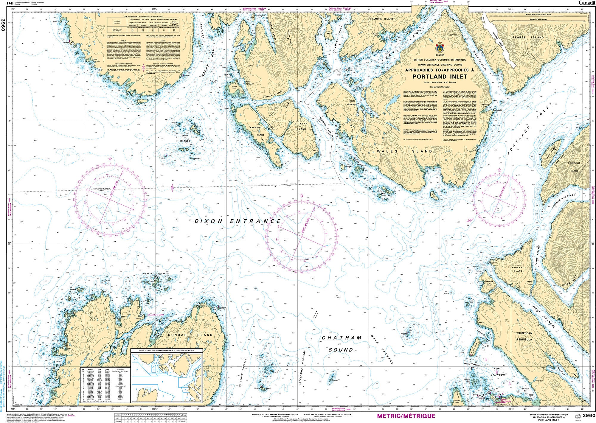 Canadian Hydrographic Service Nautical Chart CHS3960: Approaches to/Approches à Portland Inlet