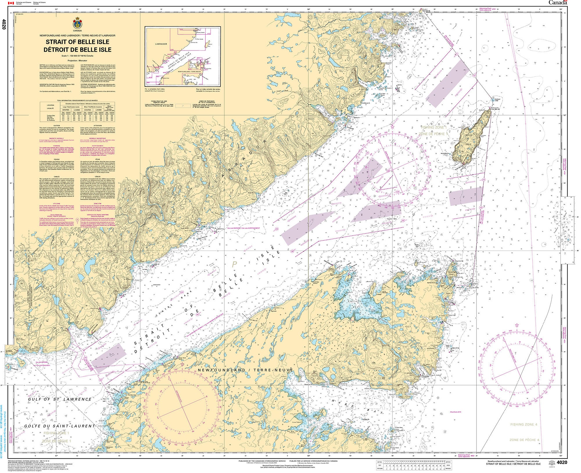 Canadian Hydrographic Service Nautical Chart CHS4020: Strait of Belle Isle/Détroit de Belle Isle