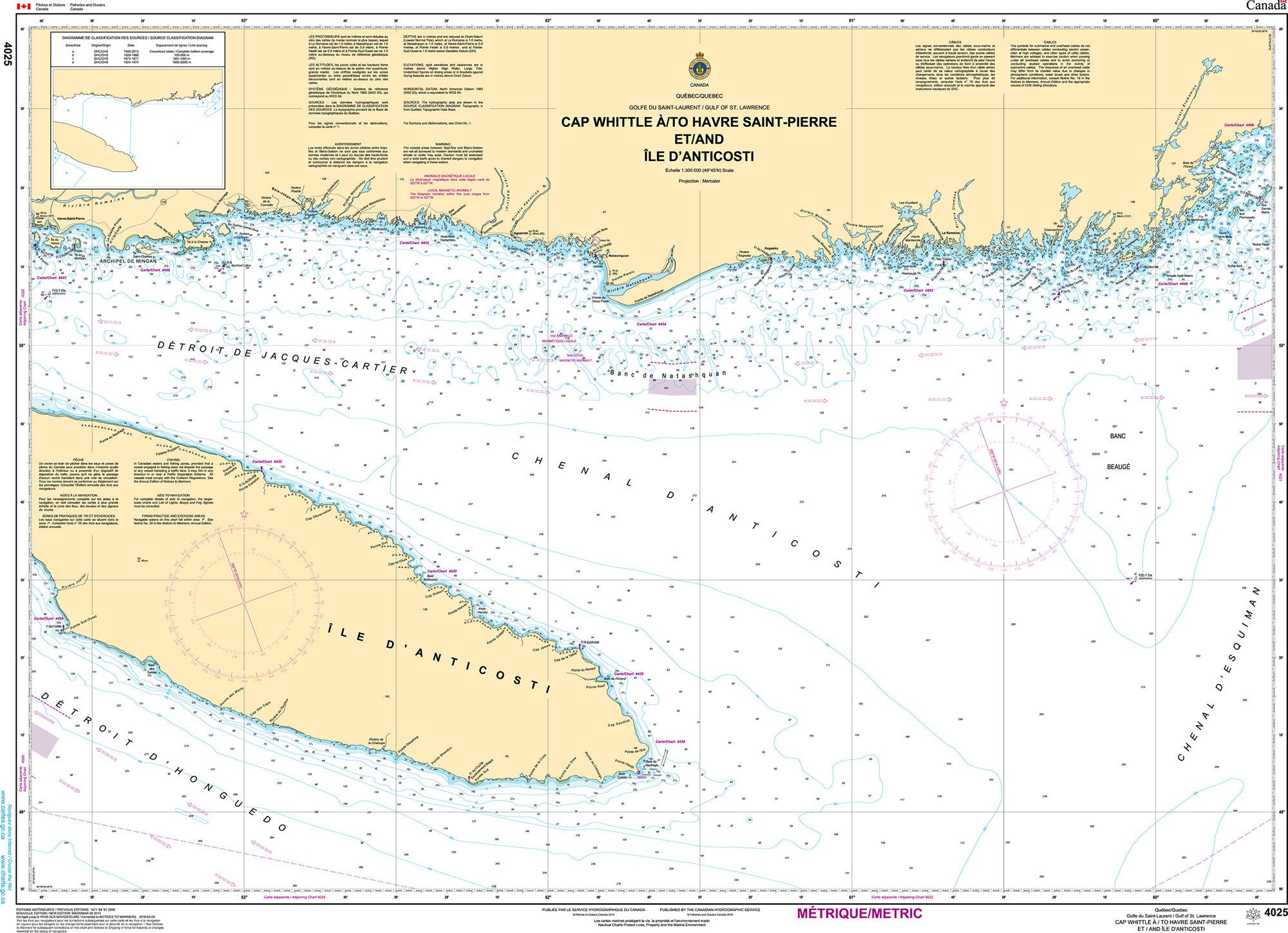 Canadian Hydrographic Service Nautical Chart CHS4025: Cap Whittle à/to Havre-Saint-Pierre et/and Île d'Anticosti