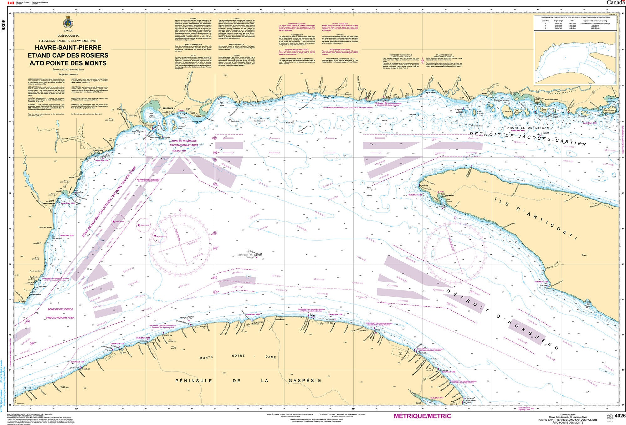 Canadian Hydrographic Service Nautical Chart CHS4026: Havre Saint-Pierre et/and Cap des Rosiers à/to Pointe des Monts