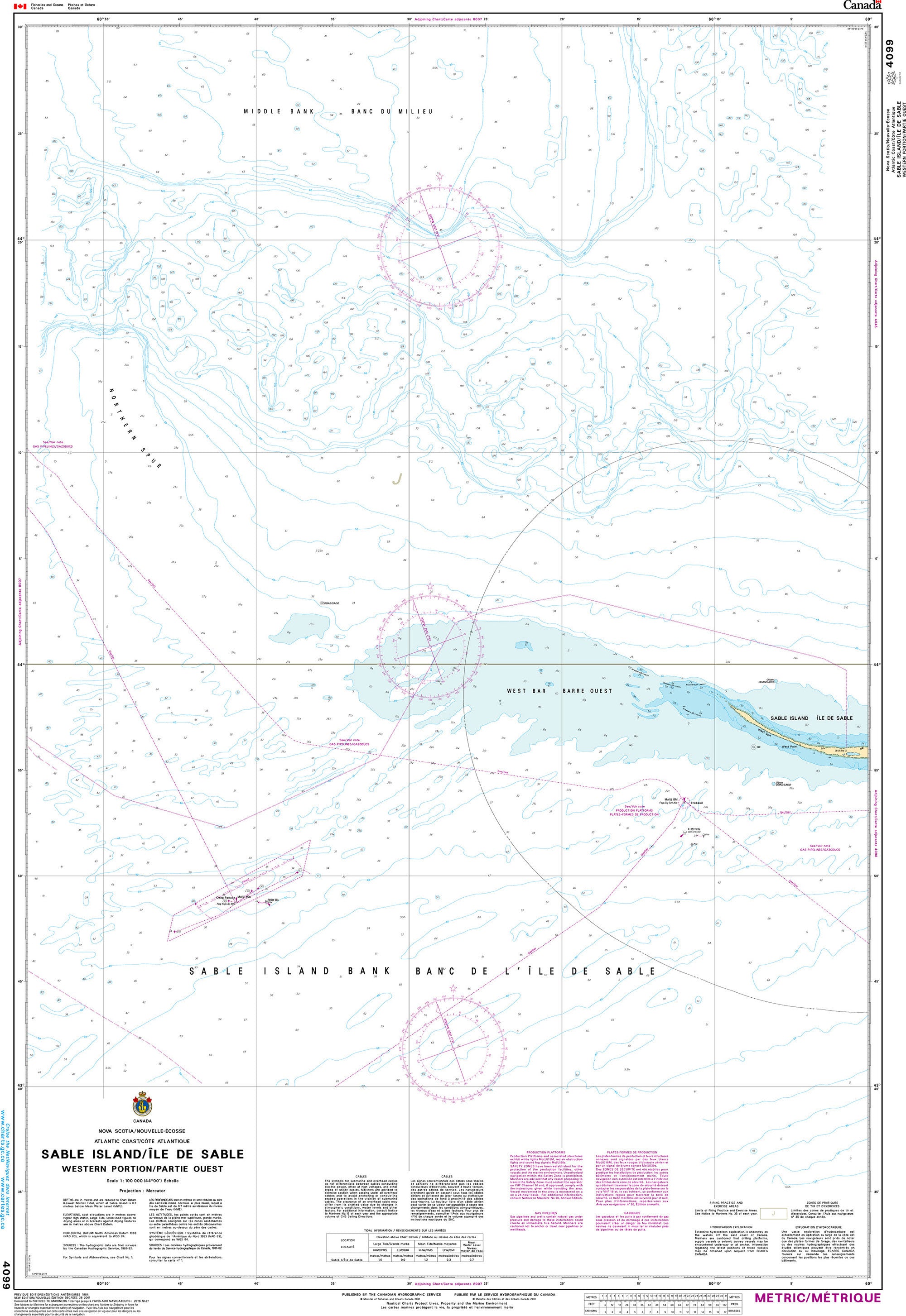 Canadian Hydrographic Service Nautical Chart CHS4099: Sable Island/Île de Sable, Western Portion/Partie Ouest