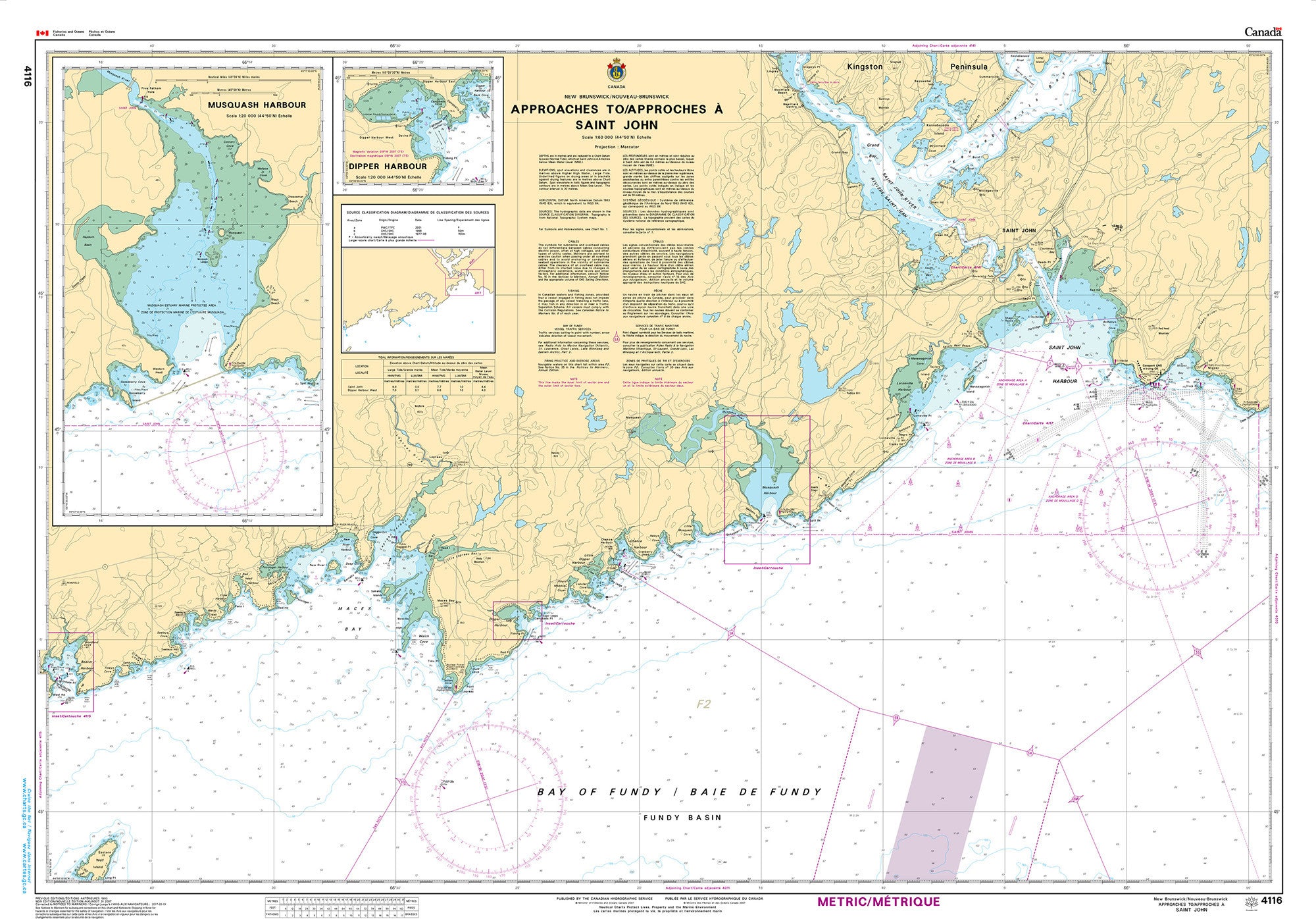 Canadian Hydrographic Service Nautical Chart CHS4116: Approaches to/Approches à Saint John