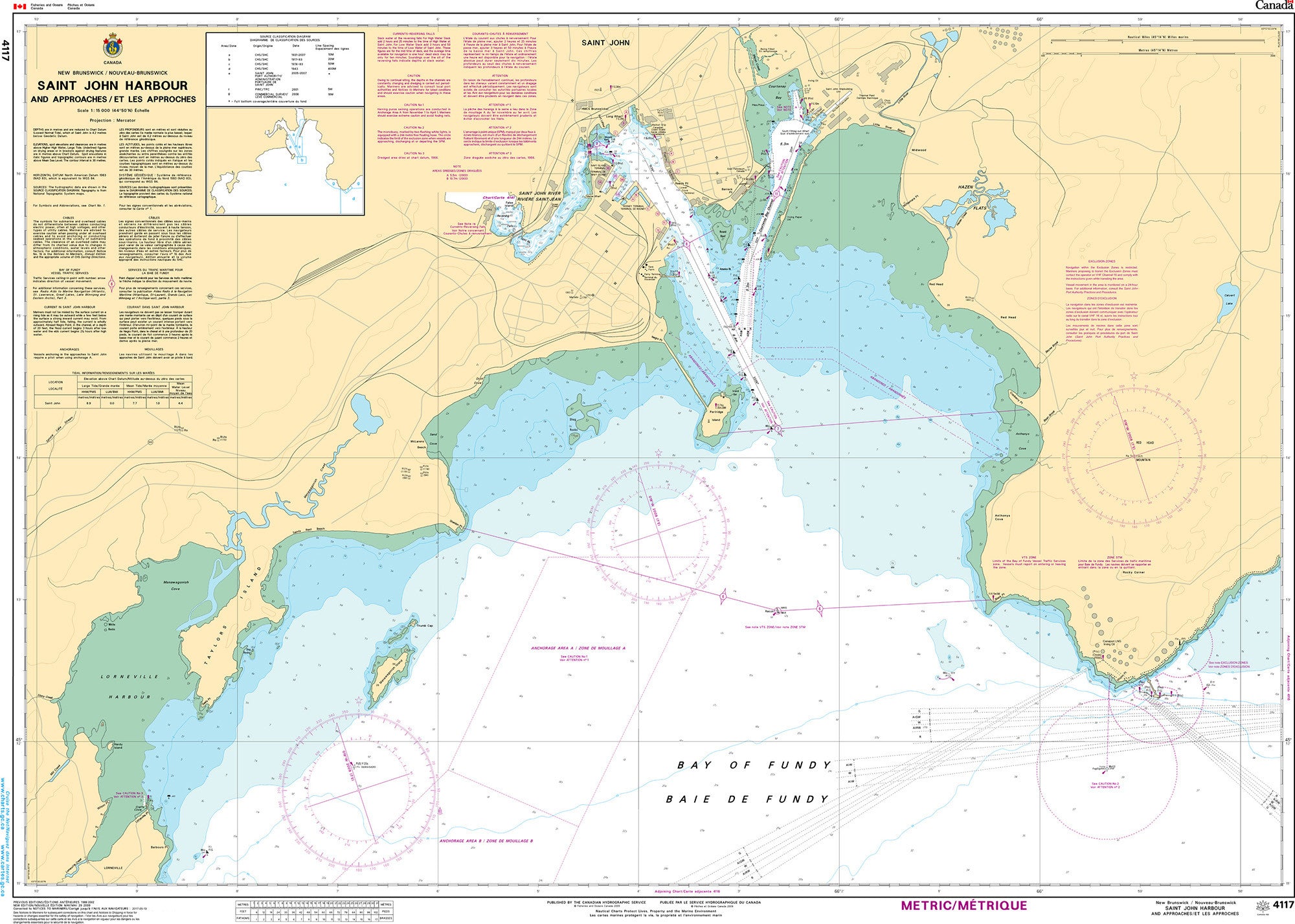 Canadian Hydrographic Service Nautical Chart CHS4117: Saint John Harbour and Approaches / et les approches