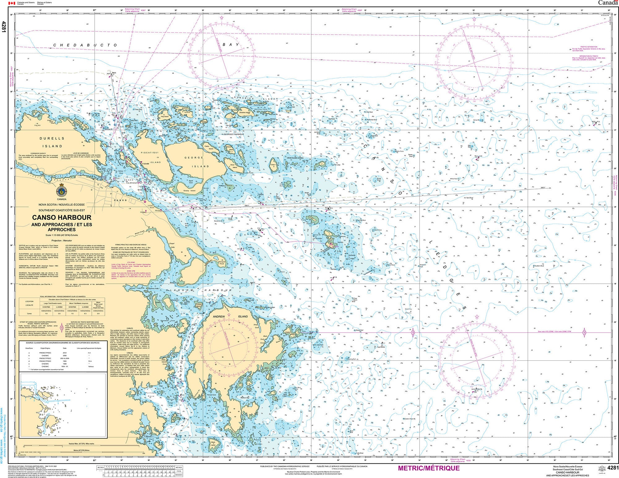 Canadian Hydrographic Service Nautical Chart CHS4281: Canso Harbour and Approaches/et les approches