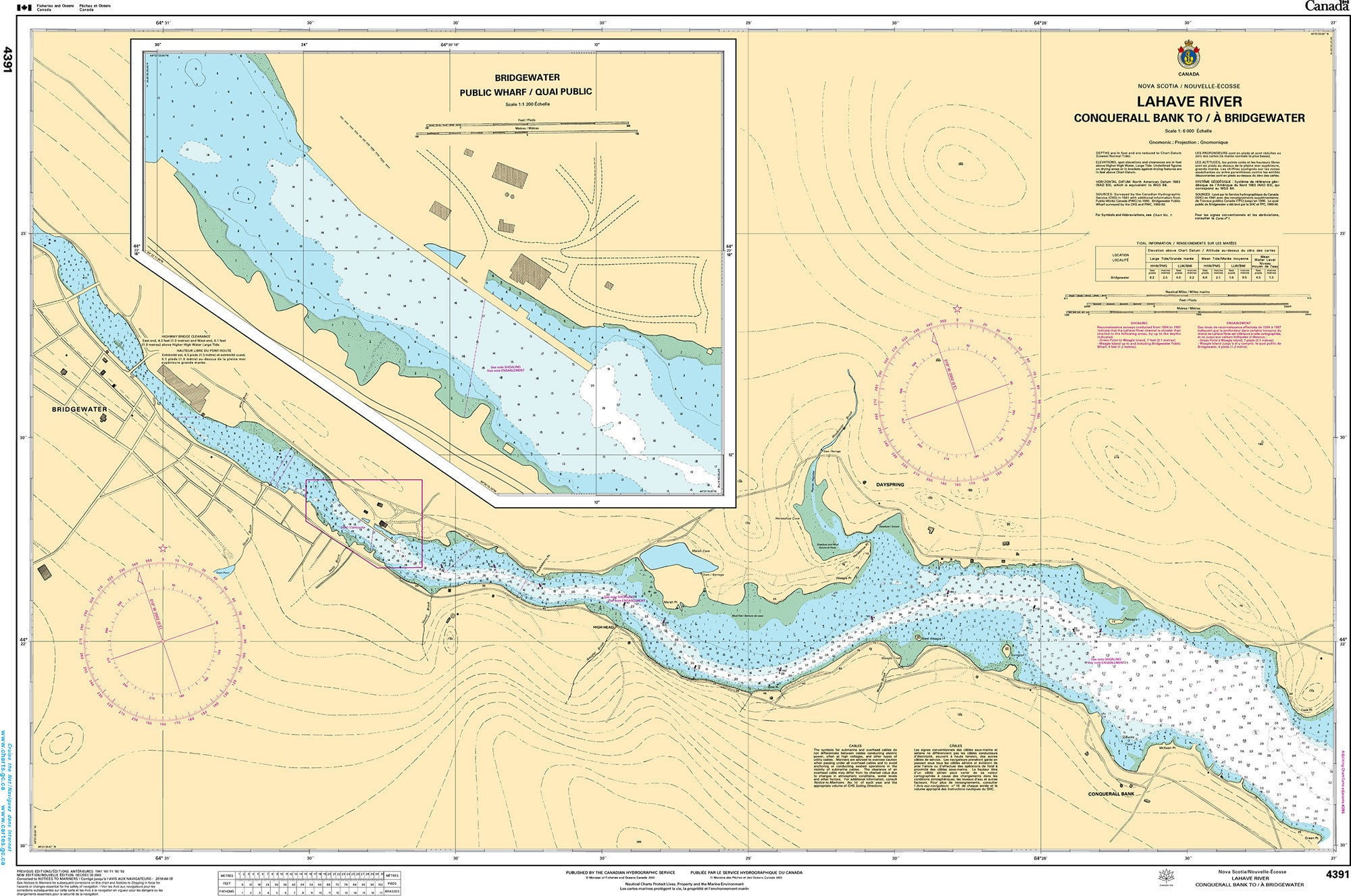 Canadian Hydrographic Service Nautical Chart CHS4391: LaHave River - Conquerall Bank to Bridgewater